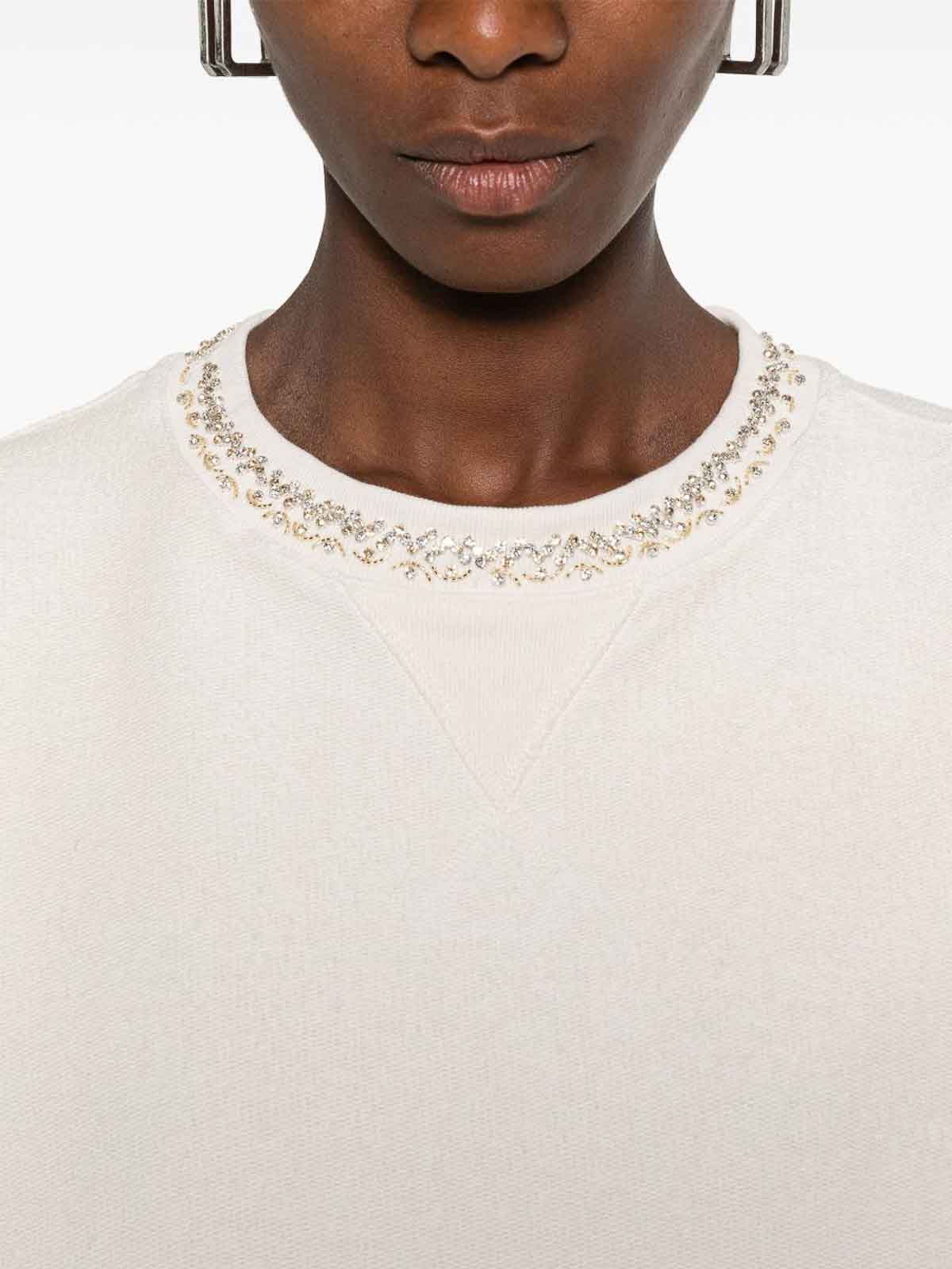 Golden Goose "journey W`s" Cropped Crew Neck Sweatshirt Overprinted Cotton Fleece Vintage Treatment In White