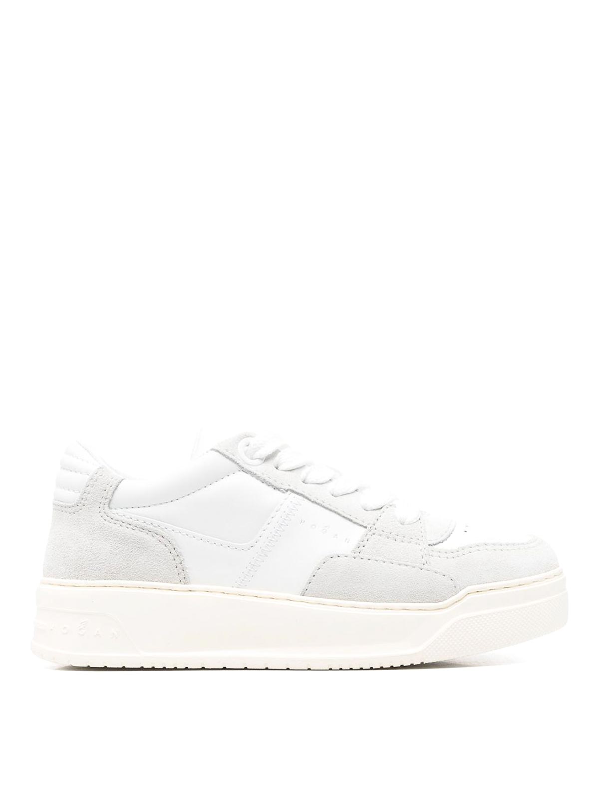 Hogan Perforated Toe Rubber Sole Suede Panels Sneakers In White