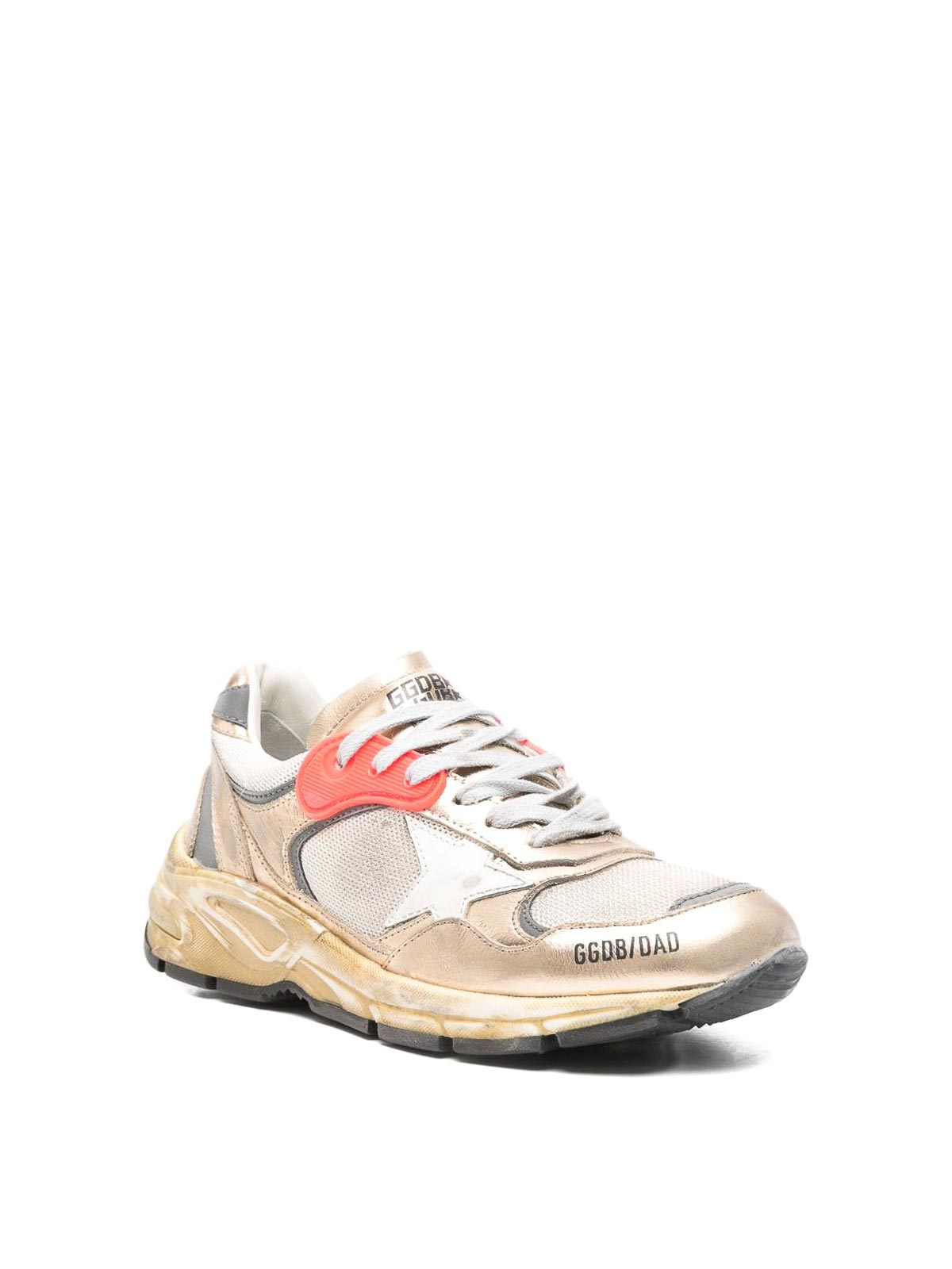 Golden Goose Dad-star Sneakers In Mesh And Gold Foiled Leather With White Leather Star In Multi