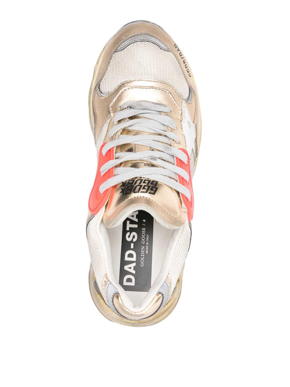 Golden Goose Dad-star Sneakers In Mesh And Gold Foiled Leather With White Leather Star In Multi