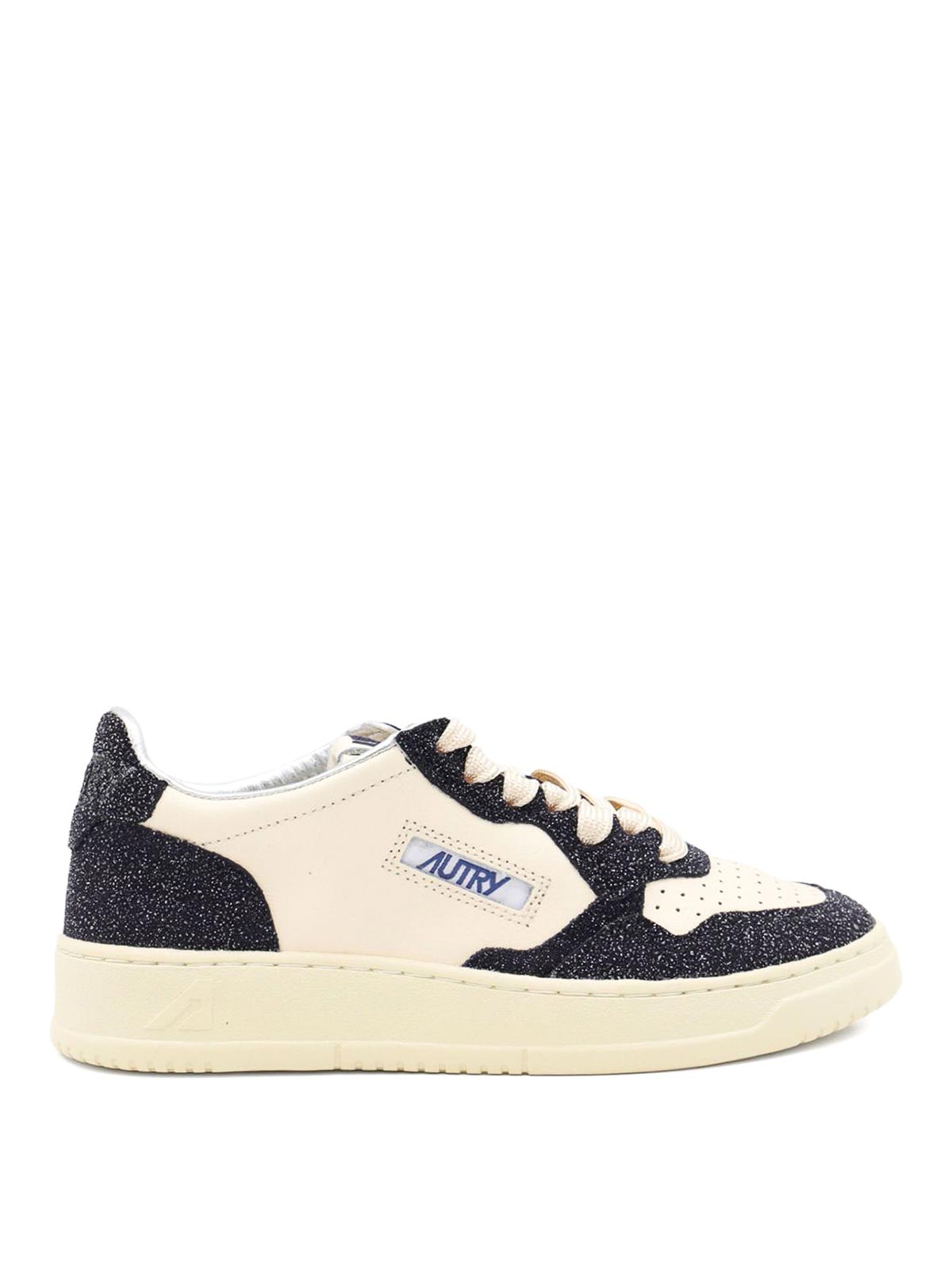Autry Sneakers Medalist Low In Avory And Blue Leather Glittered In White