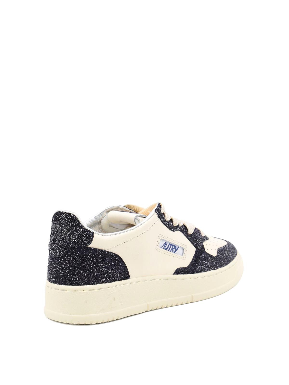 Autry Sneakers Medalist Low In Avory And Blue Leather Glittered In White