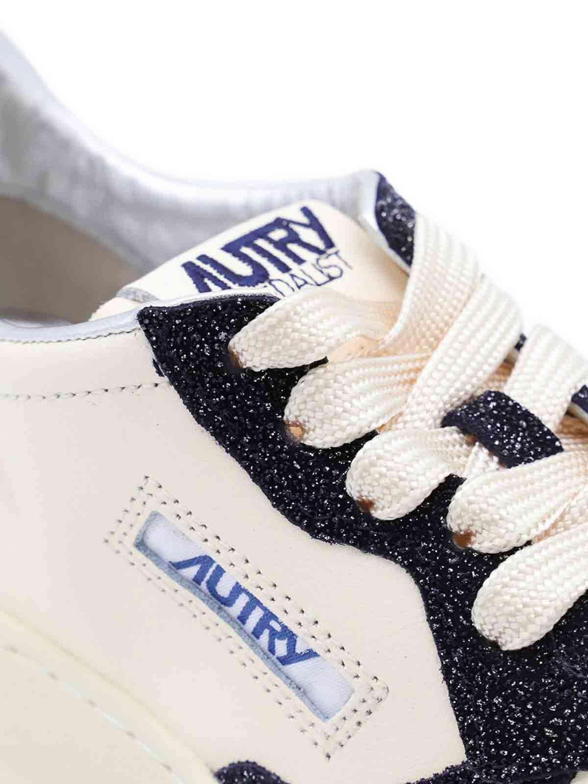 Autry Sneakers Medalist Low In Avory And Blue Leather Glittered In White