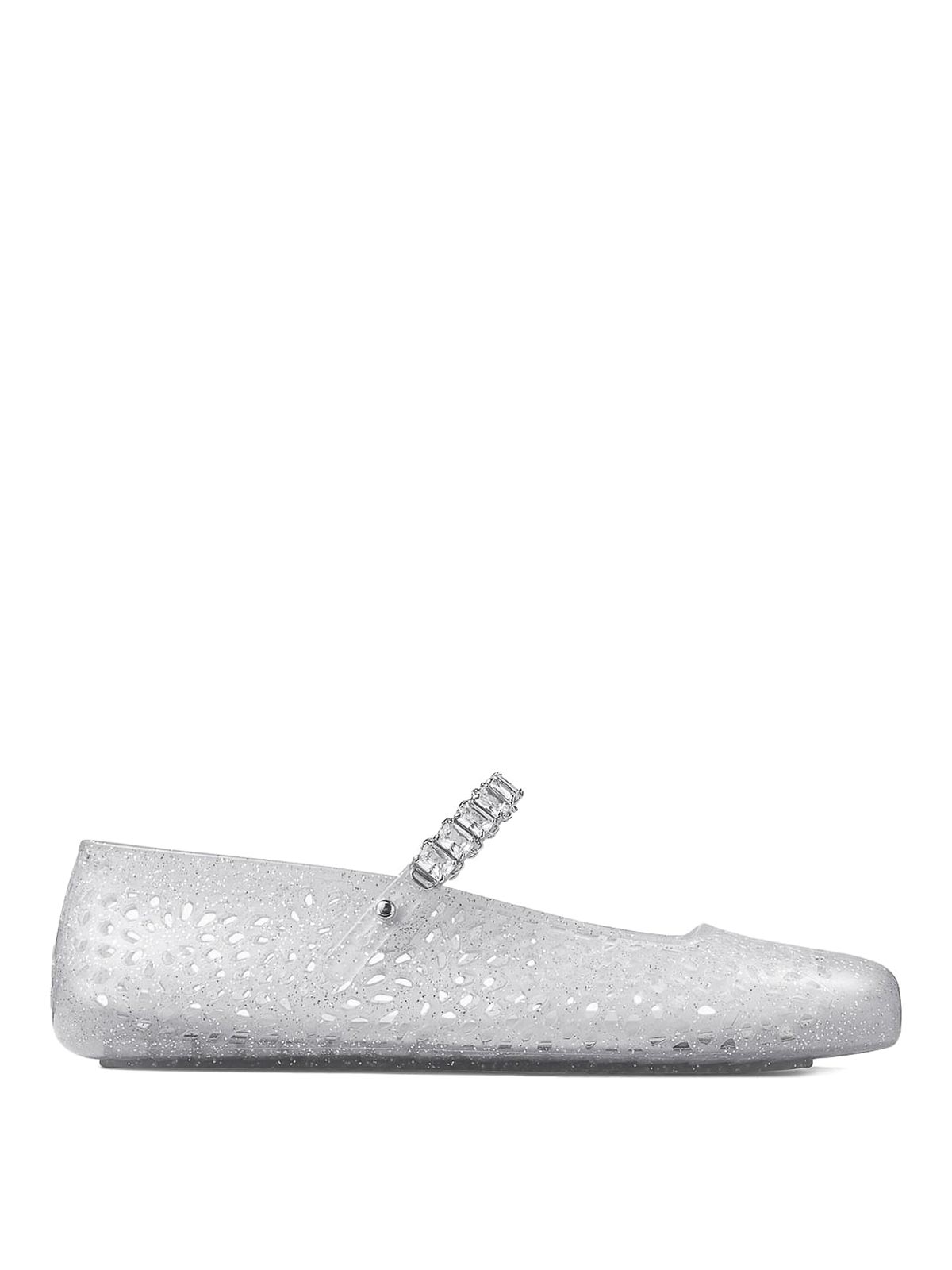 Jimmy Choo Clear Jelly Ballerina Flats With Crystal Embellishment In Silver