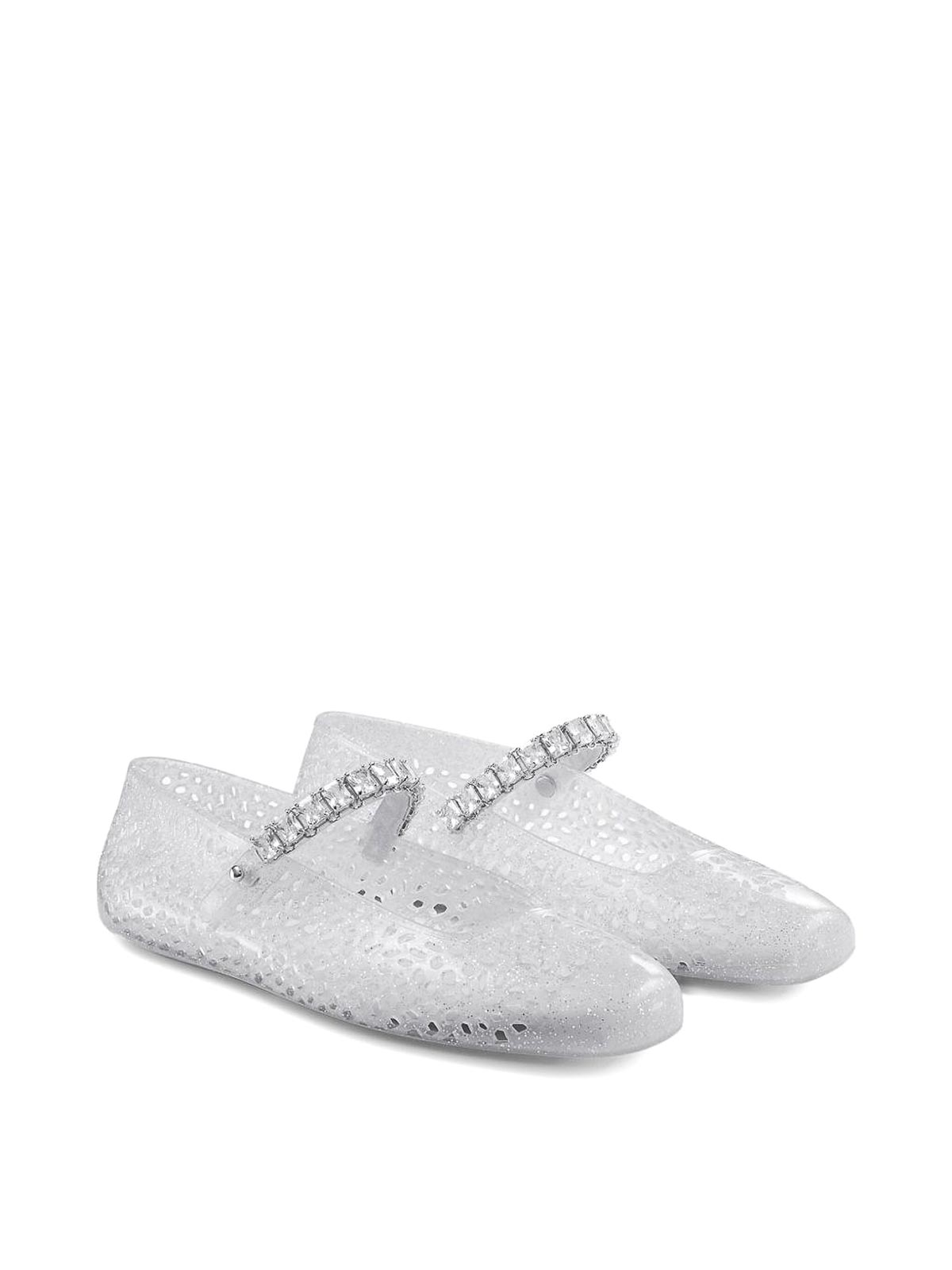 Jimmy Choo Clear Jelly Ballerina Flats With Crystal Embellishment In Silver