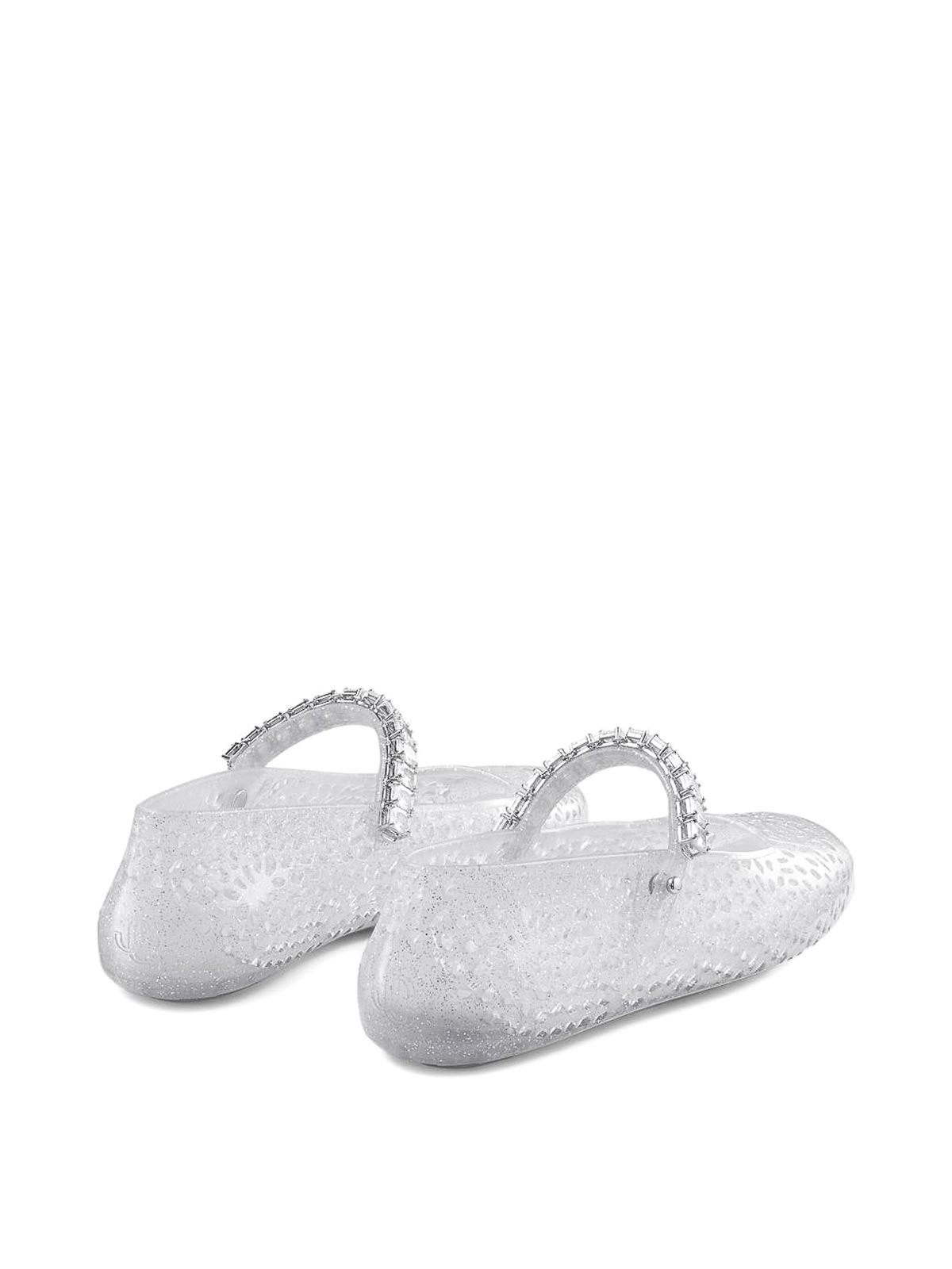 Jimmy Choo Clear Jelly Ballerina Flats With Crystal Embellishment In Silver