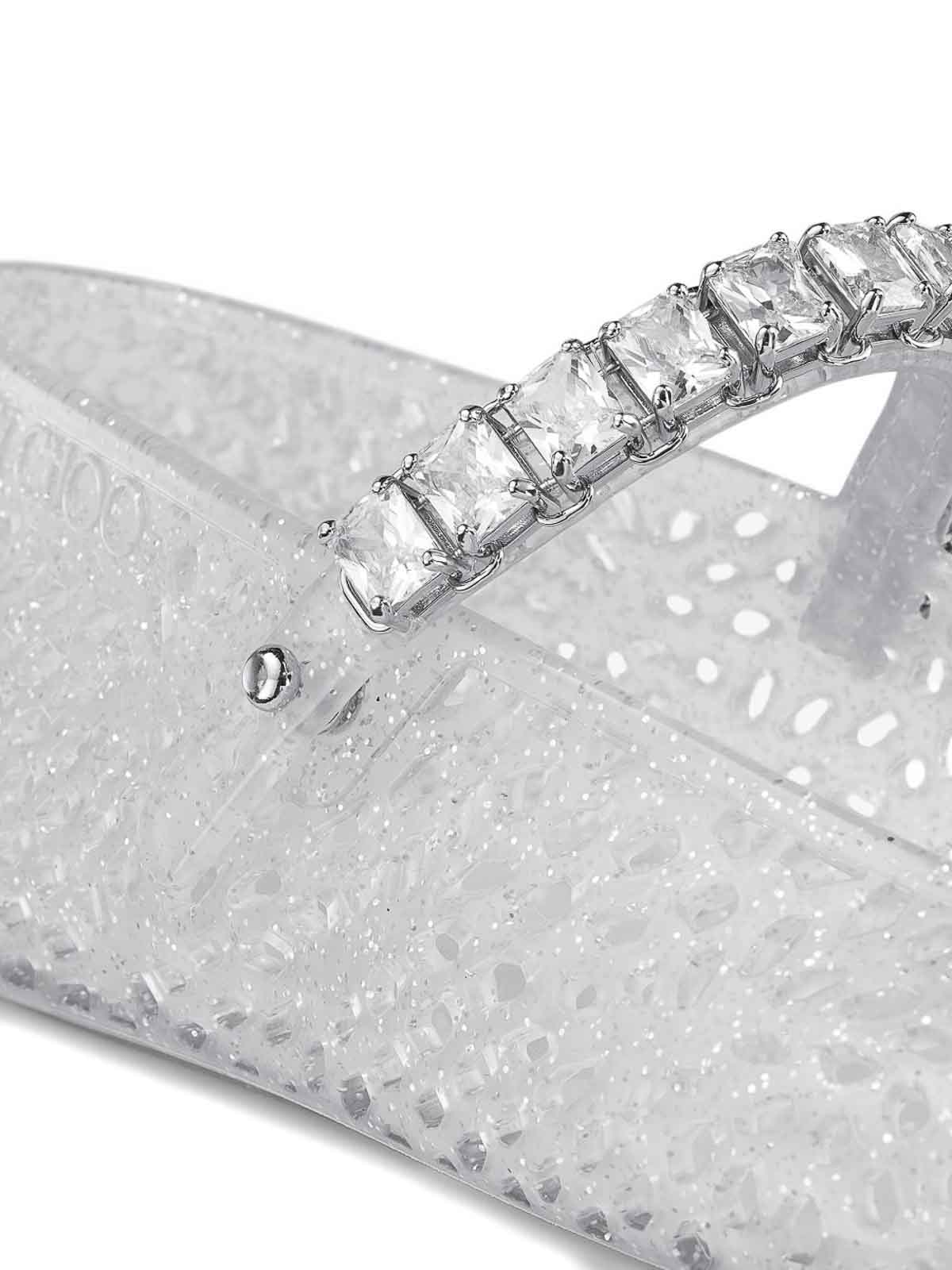 Jimmy Choo Clear Jelly Ballerina Flats With Crystal Embellishment In Silver