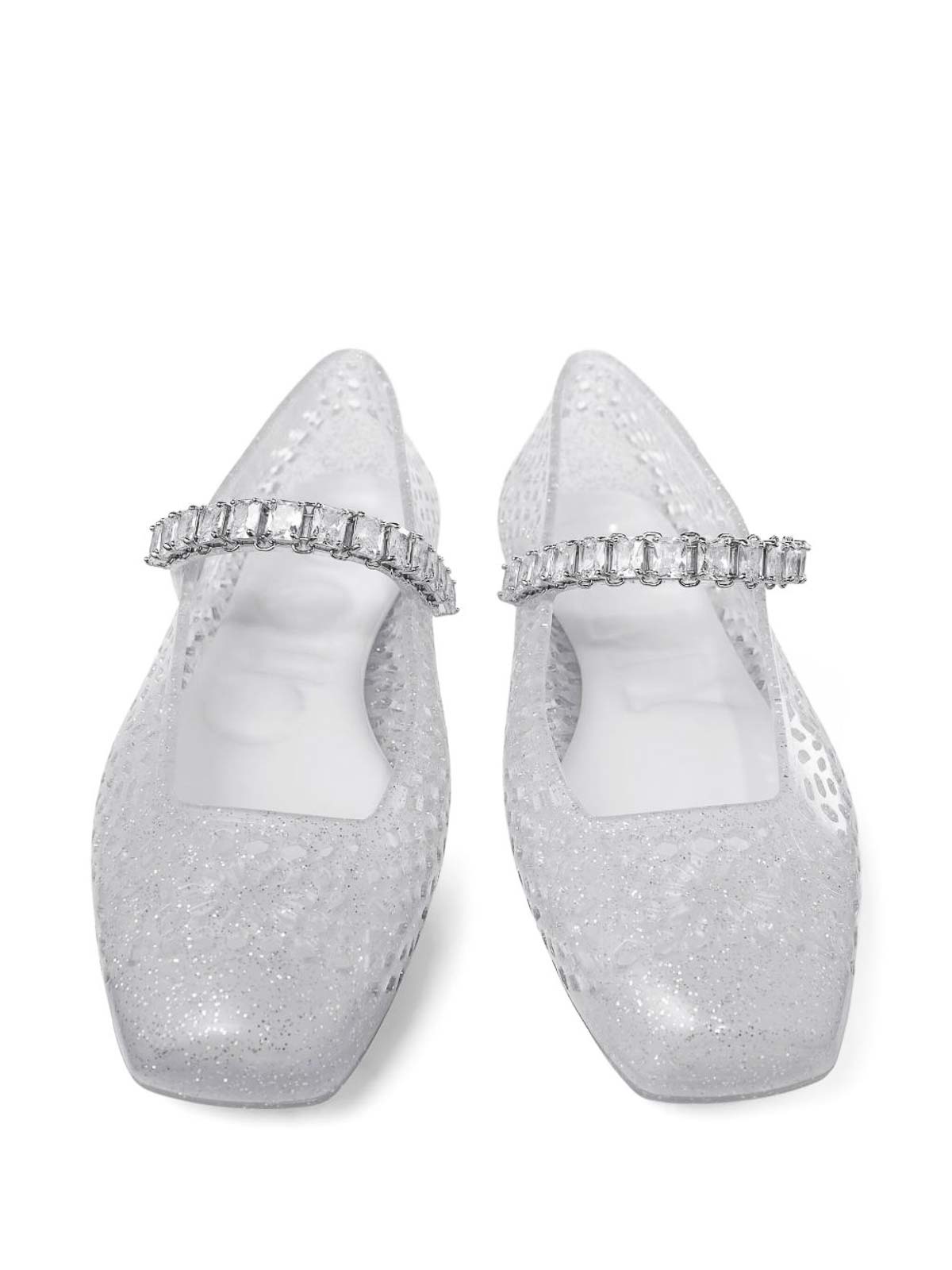 Jimmy Choo Clear Jelly Ballerina Flats With Crystal Embellishment In Silver