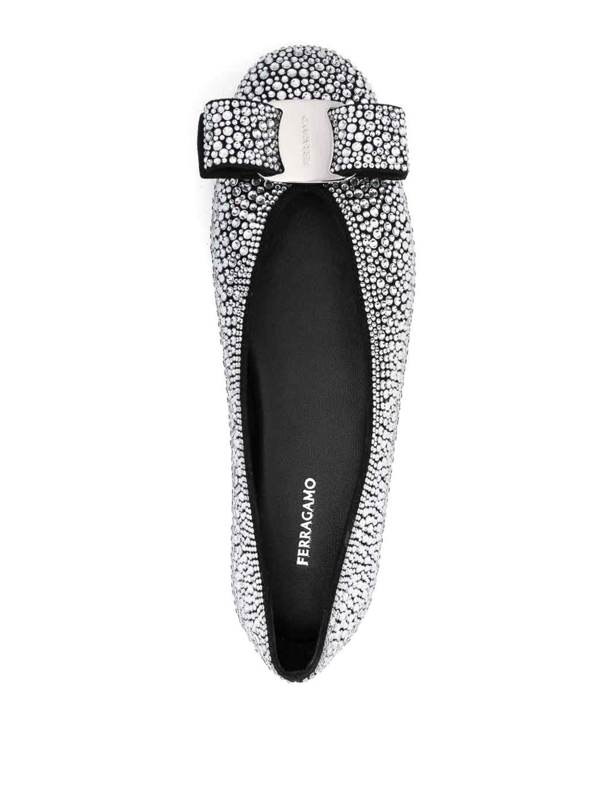 Ferragamo Ballerina Shoes With Bow And Embellishments In Black