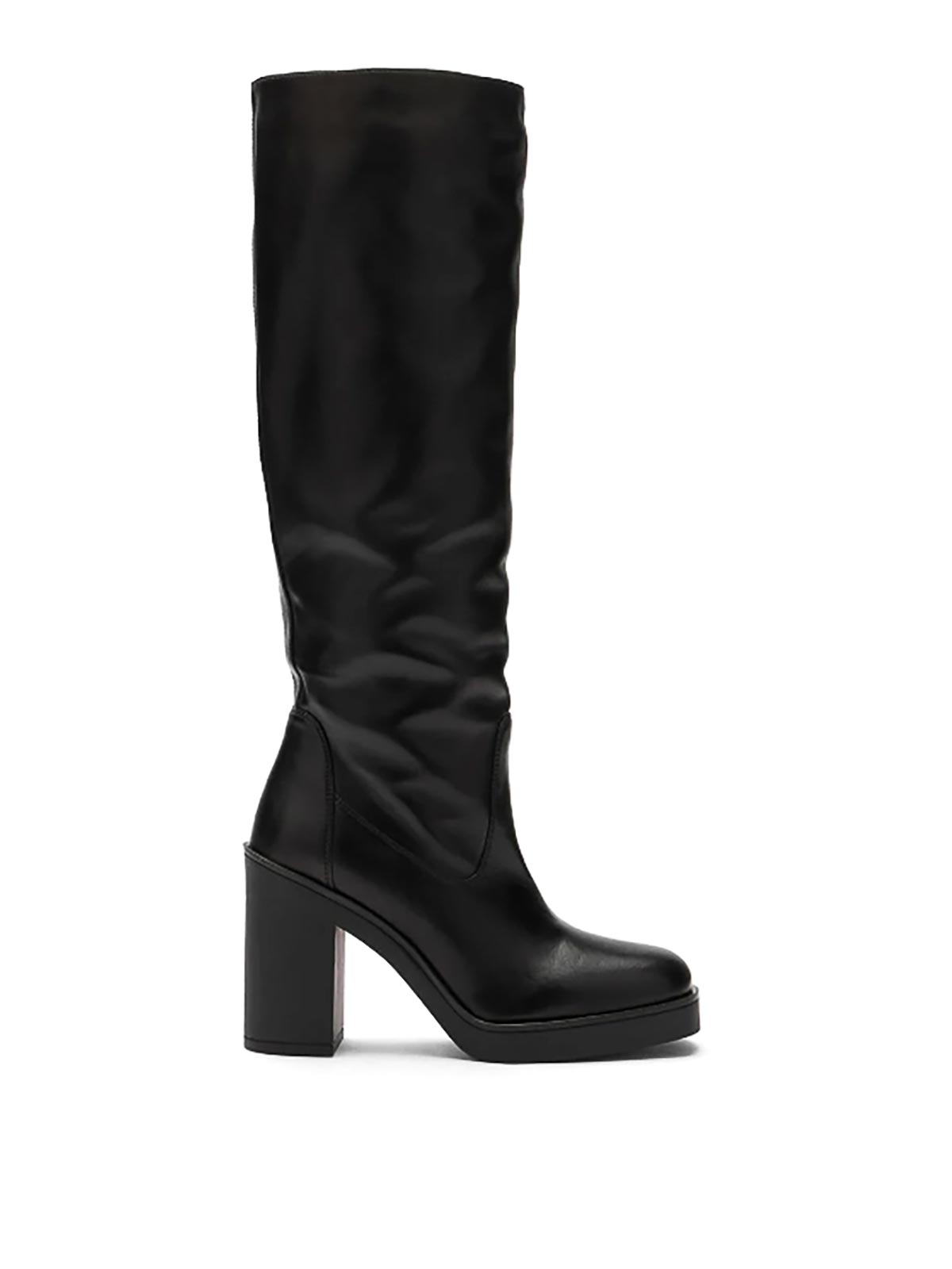 Stuart Weitzman Bethenny Leather Platform Knee Boots In Black