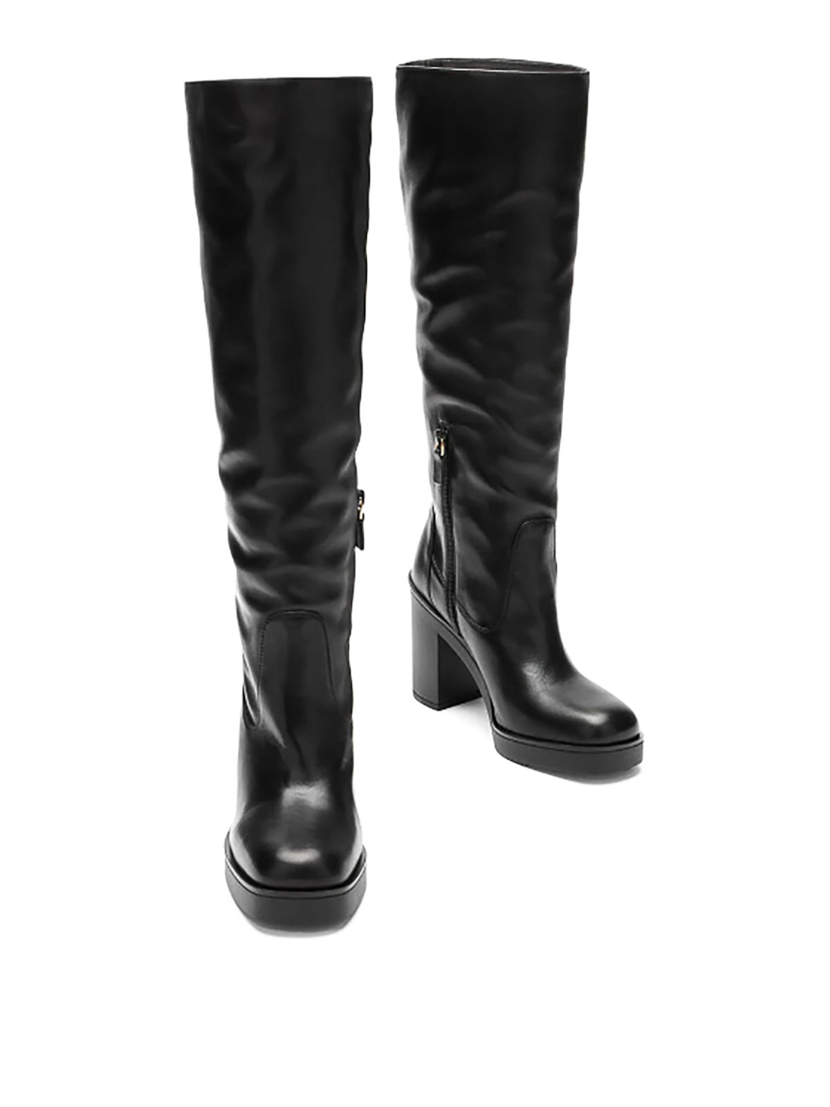 Stuart Weitzman Bethenny Leather Platform Knee Boots In Black