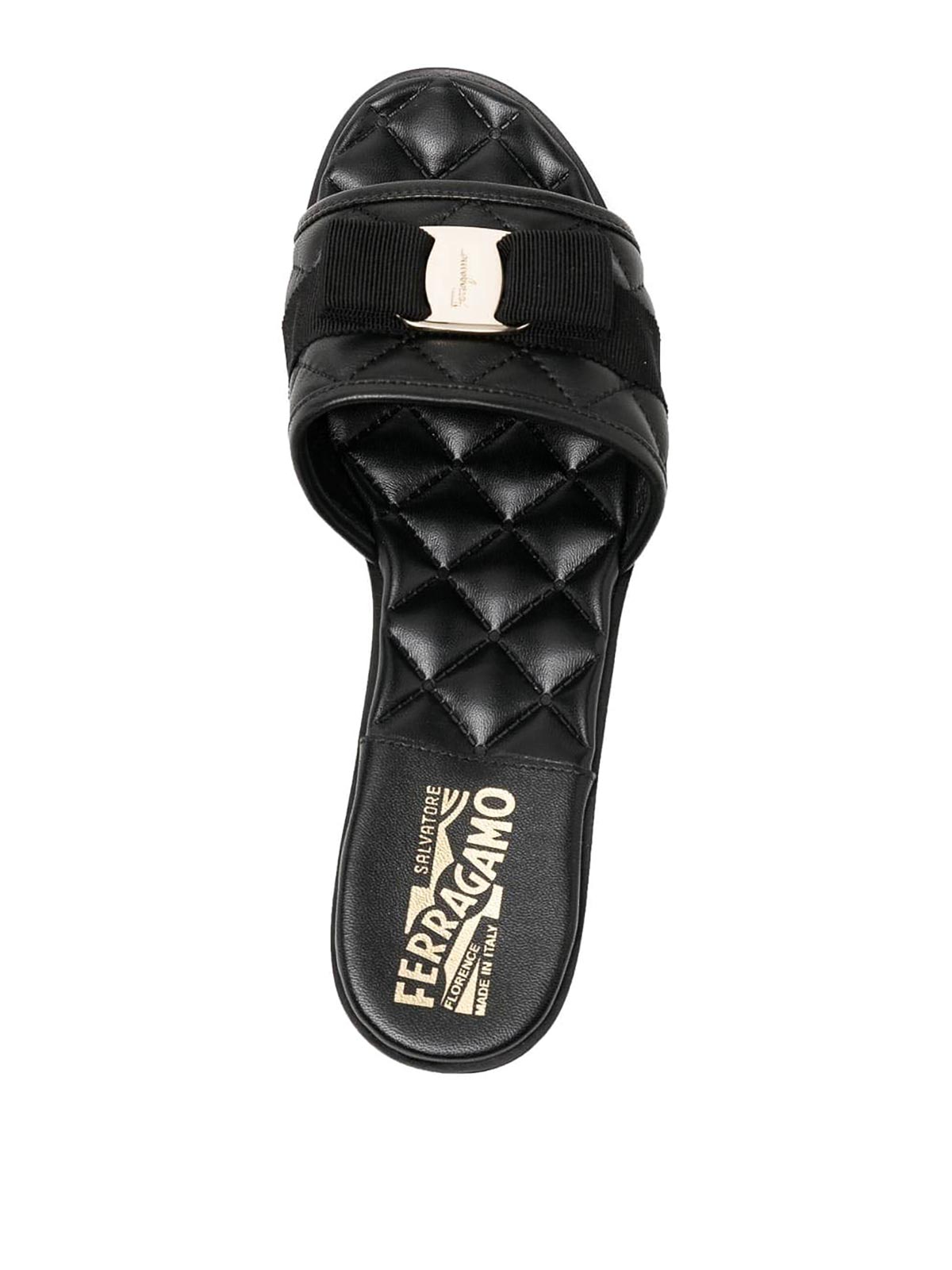 Ferragamo Love Cq Quilted Leather Flat Sandals In Black
