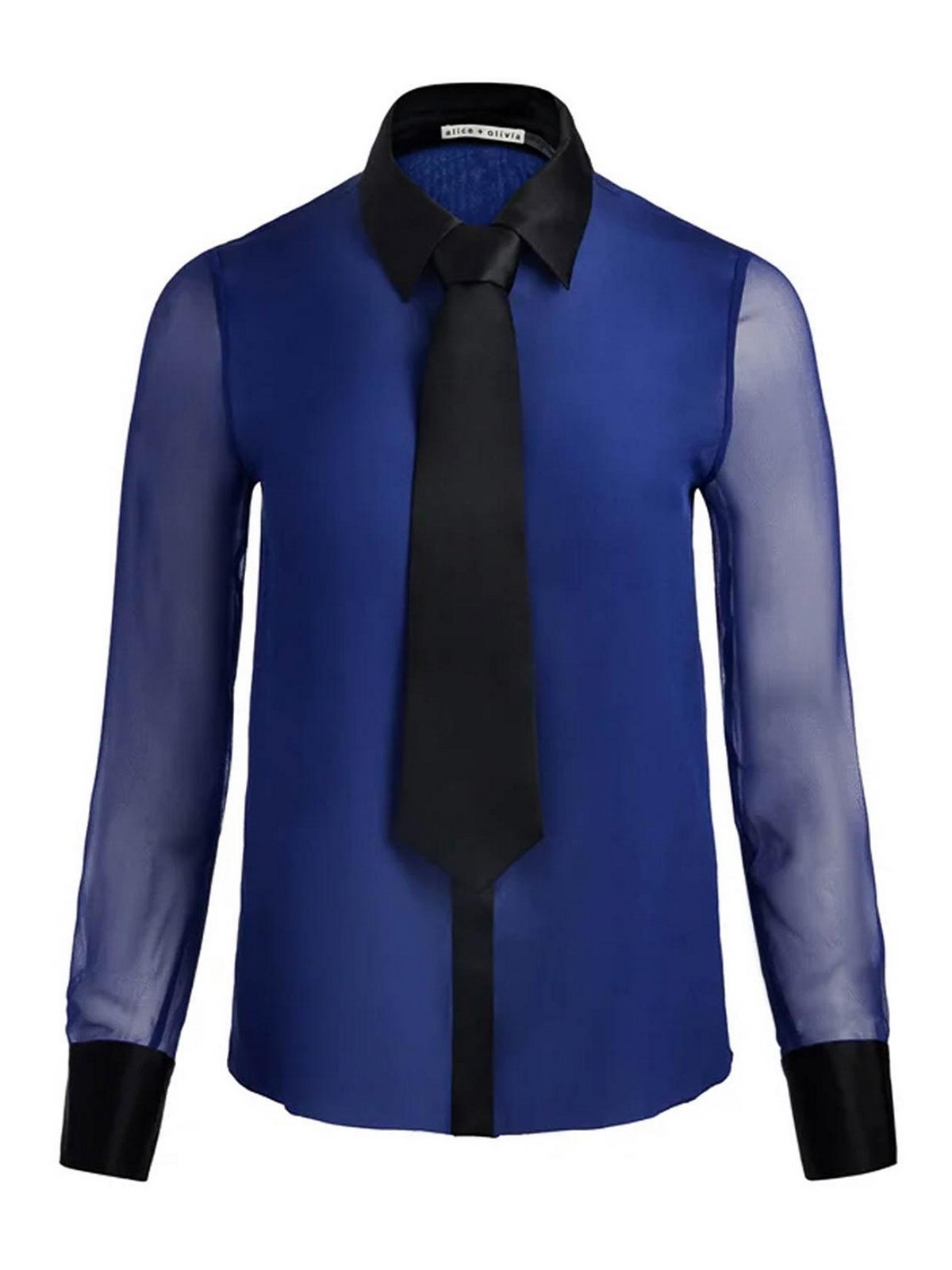 Alice And Olivia Brady Slim Button Down With Tie In Blue