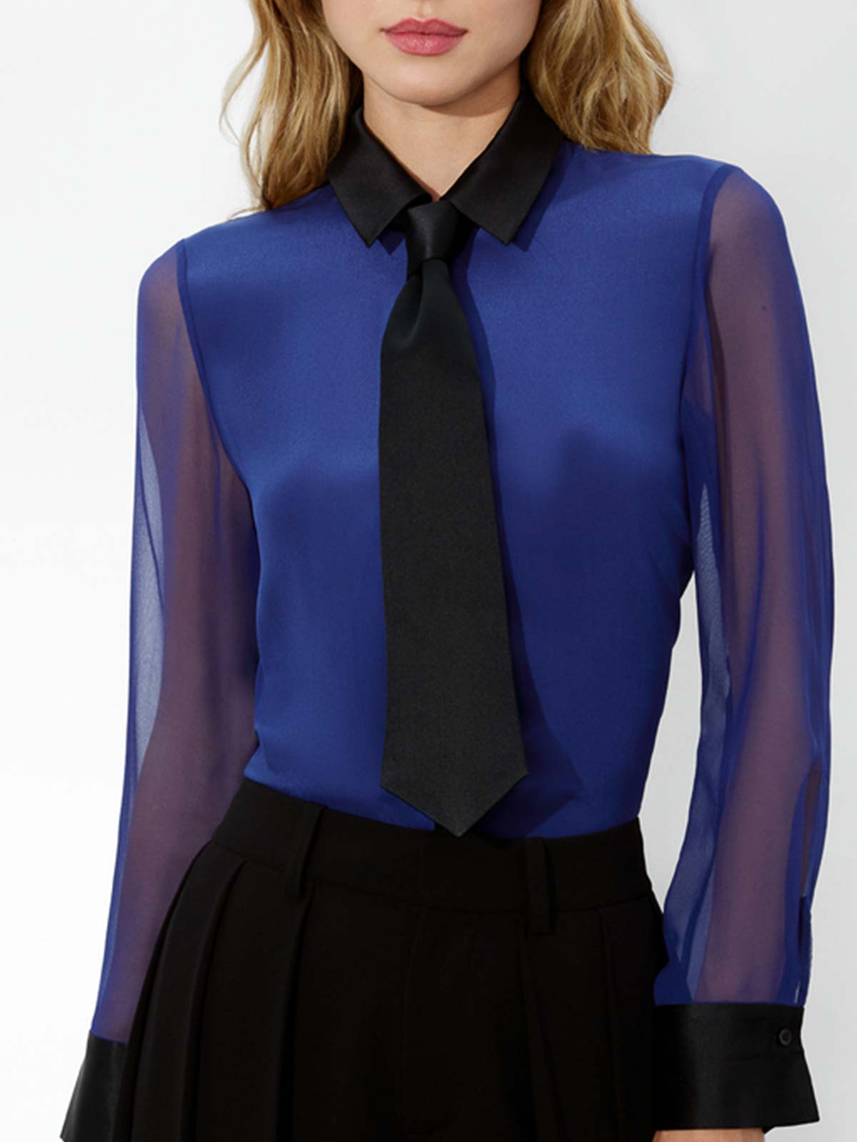 Alice And Olivia Brady Slim Button Down With Tie In Blue