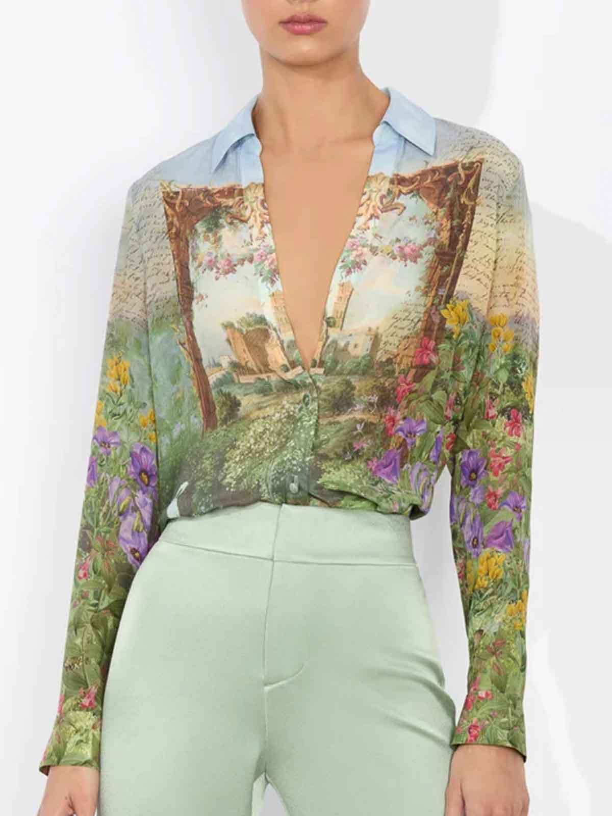 Alice And Olivia Eloise Button Down Blouse In Multi In Multi