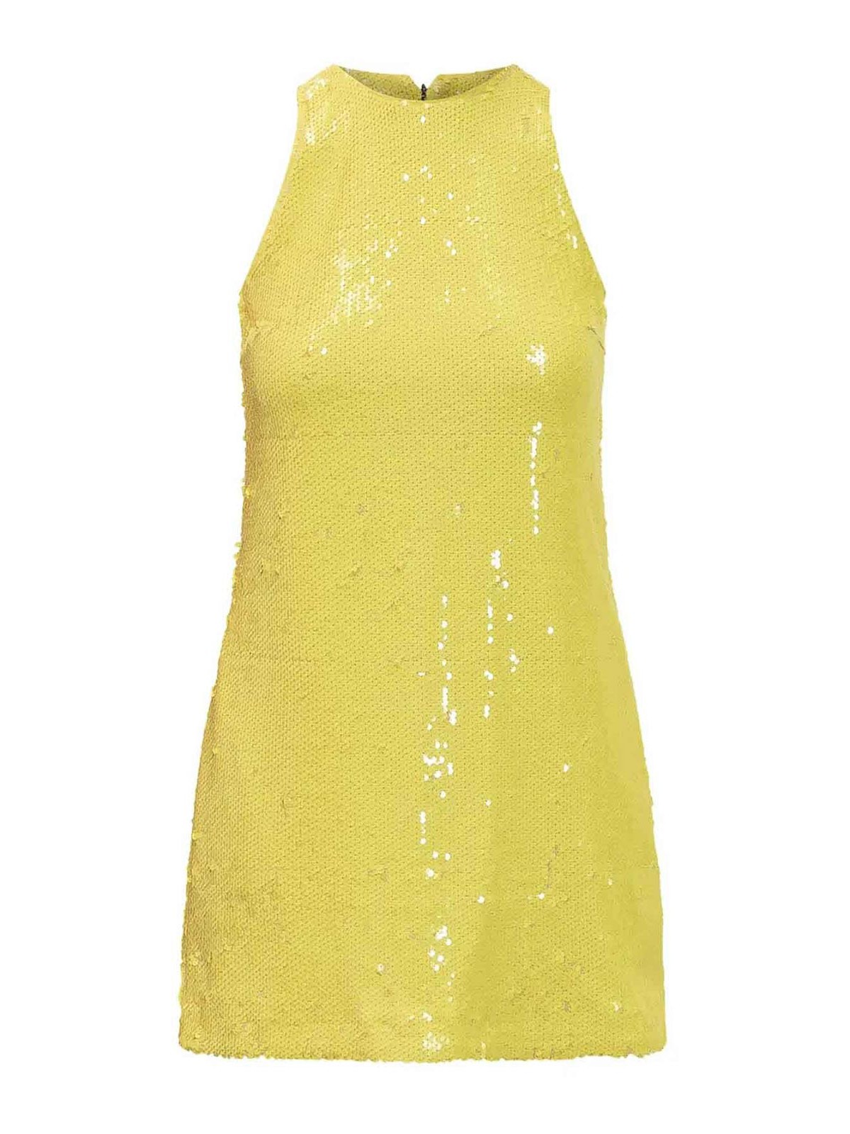 Msgm Sequined Crewneck Mini Dress In Yellow