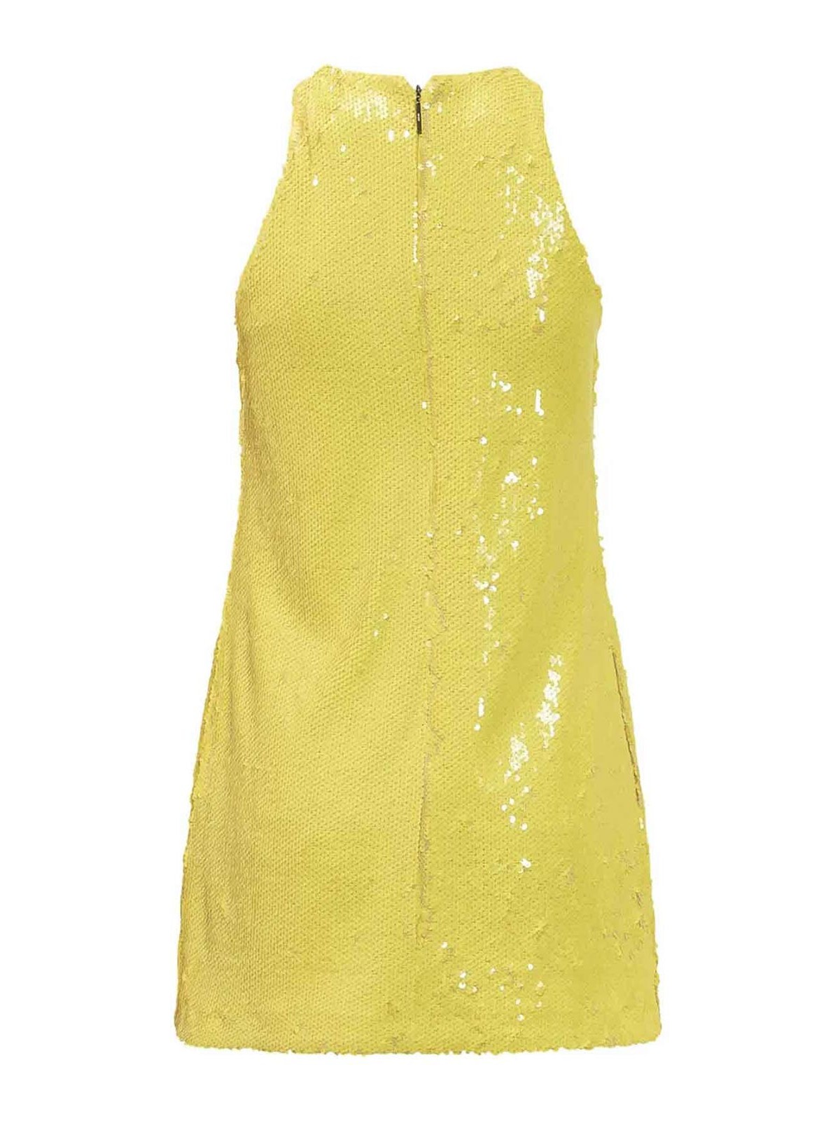 Msgm Sequined Crewneck Mini Dress In Yellow