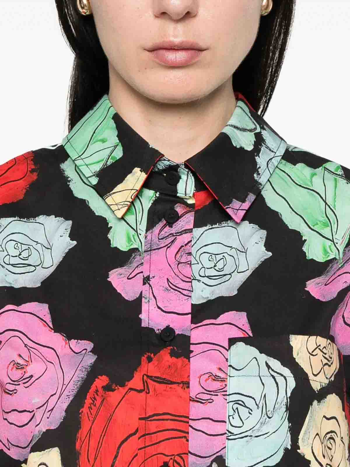 Marni Rose Scribble-print Short-sleeve Collared Shirt In Multi