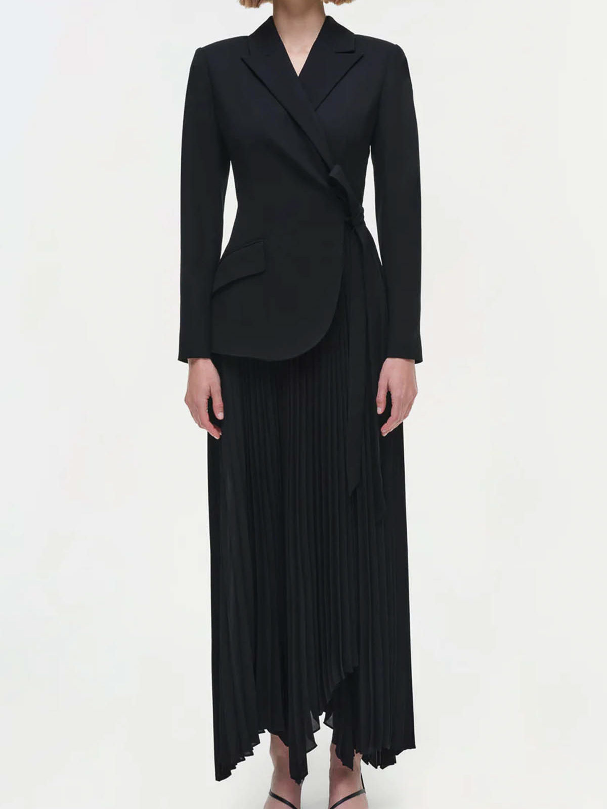 Simkhai Helena Pleated Crepe And Chiffon Midi Dress In Black