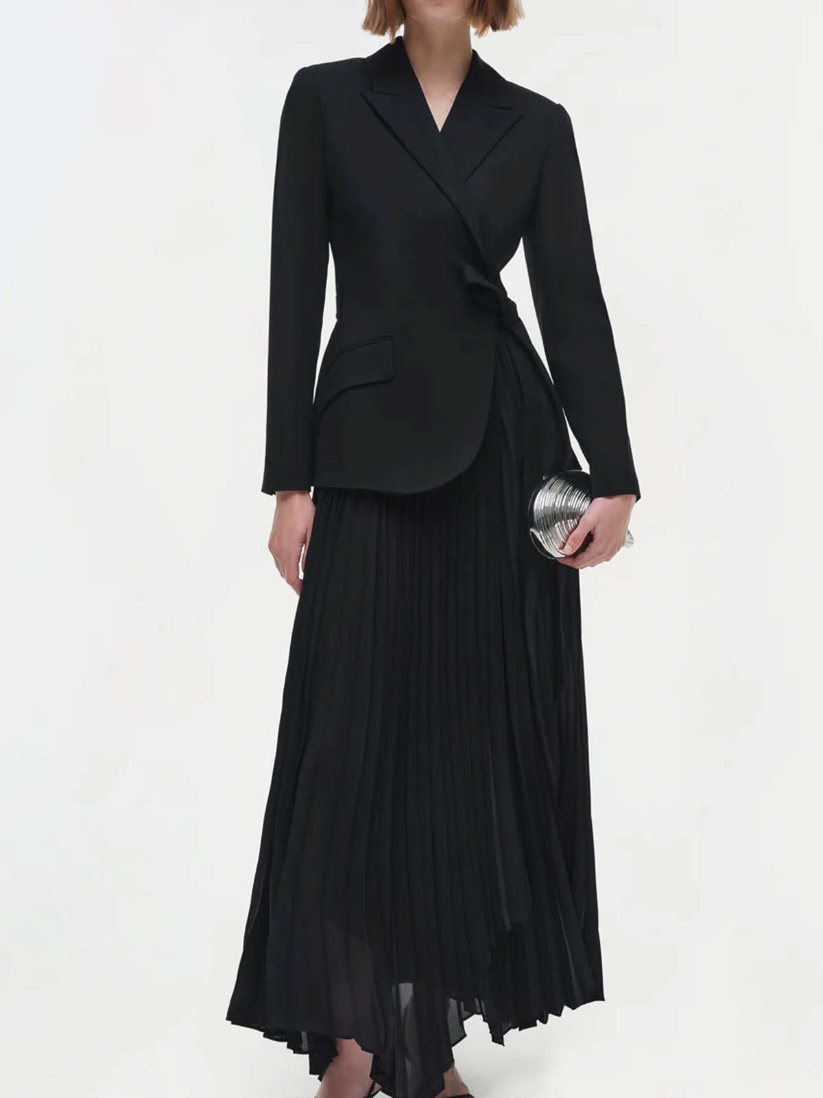 Simkhai Helena Pleated Crepe And Chiffon Midi Dress In Black