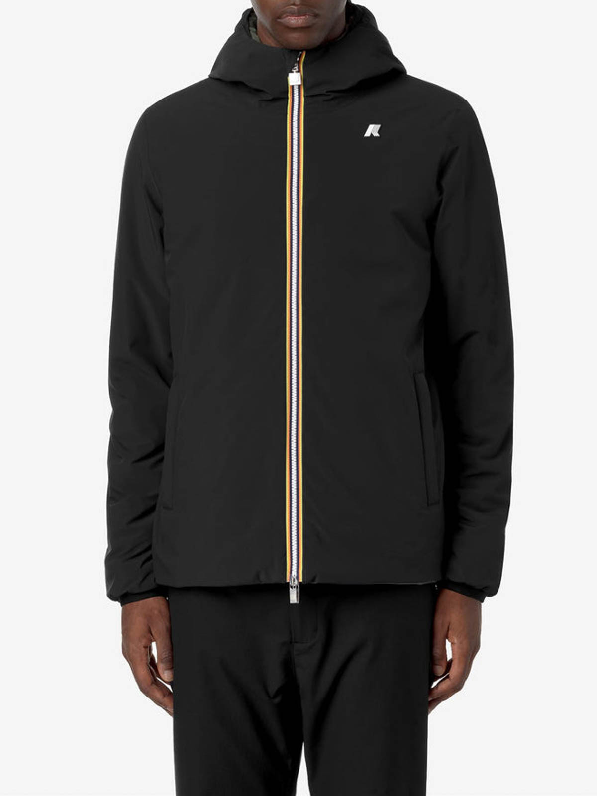 K-way Black Jacket With Hood And Zip In Brown