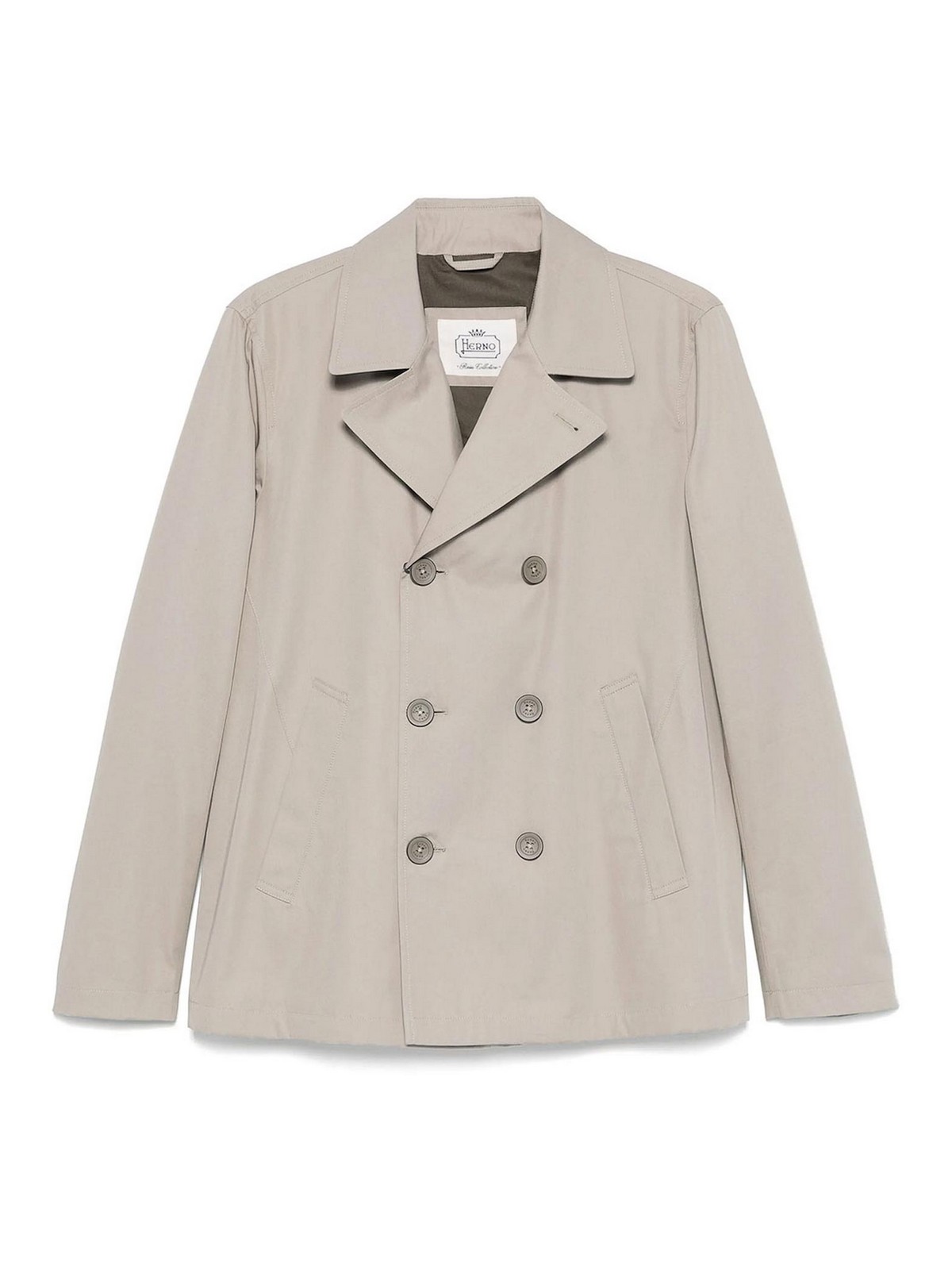 Herno Cotton Trench Coat With Double-breasted Design And Notched Lapels In Gray