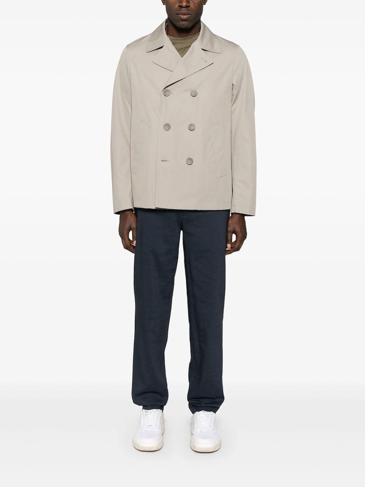 Herno Cotton Trench Coat With Double-breasted Design And Notched Lapels In Gray