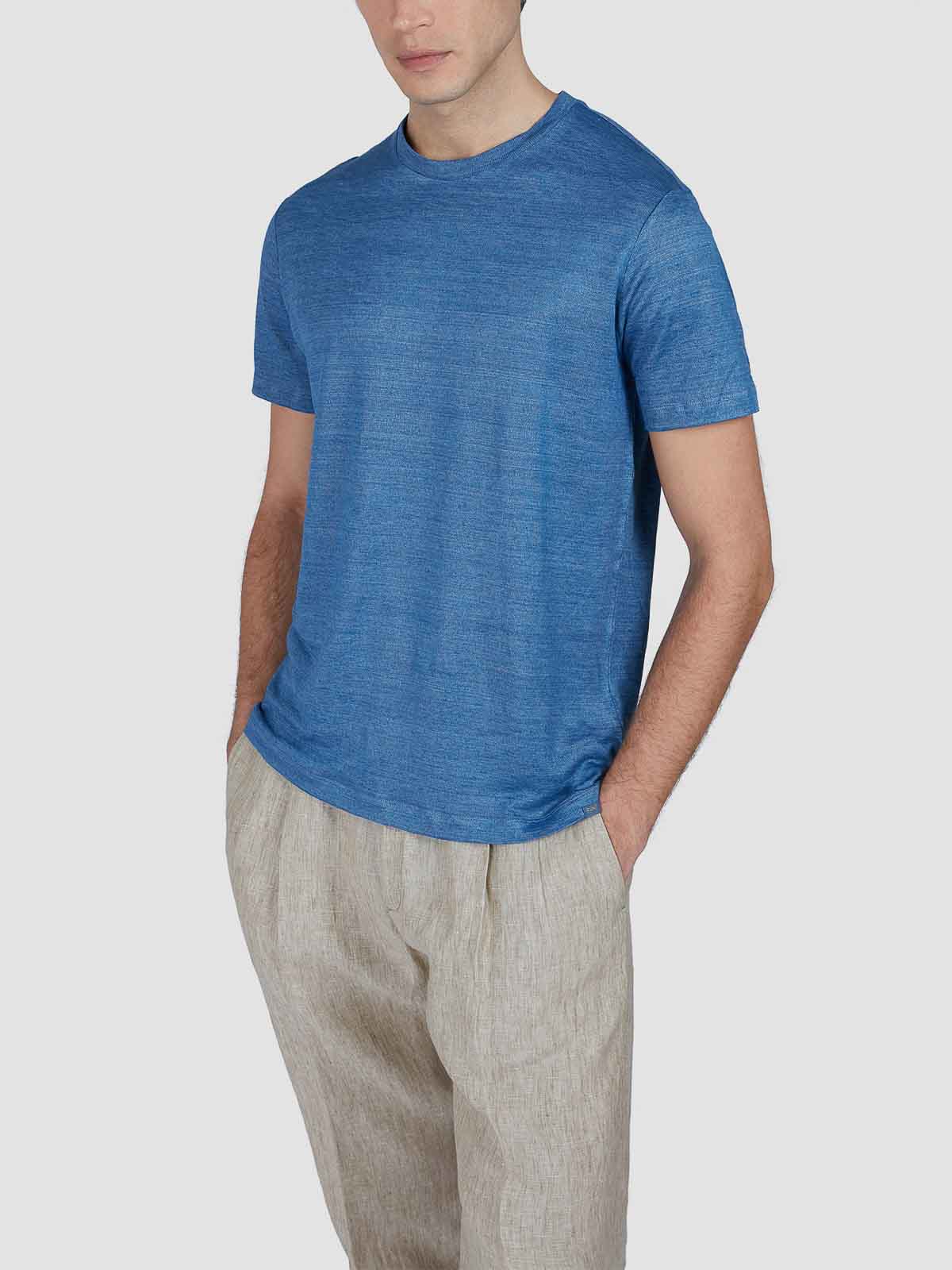Paul & Shark T-shirt In Light Jersey Di Cotone Tinto Capo In Blue