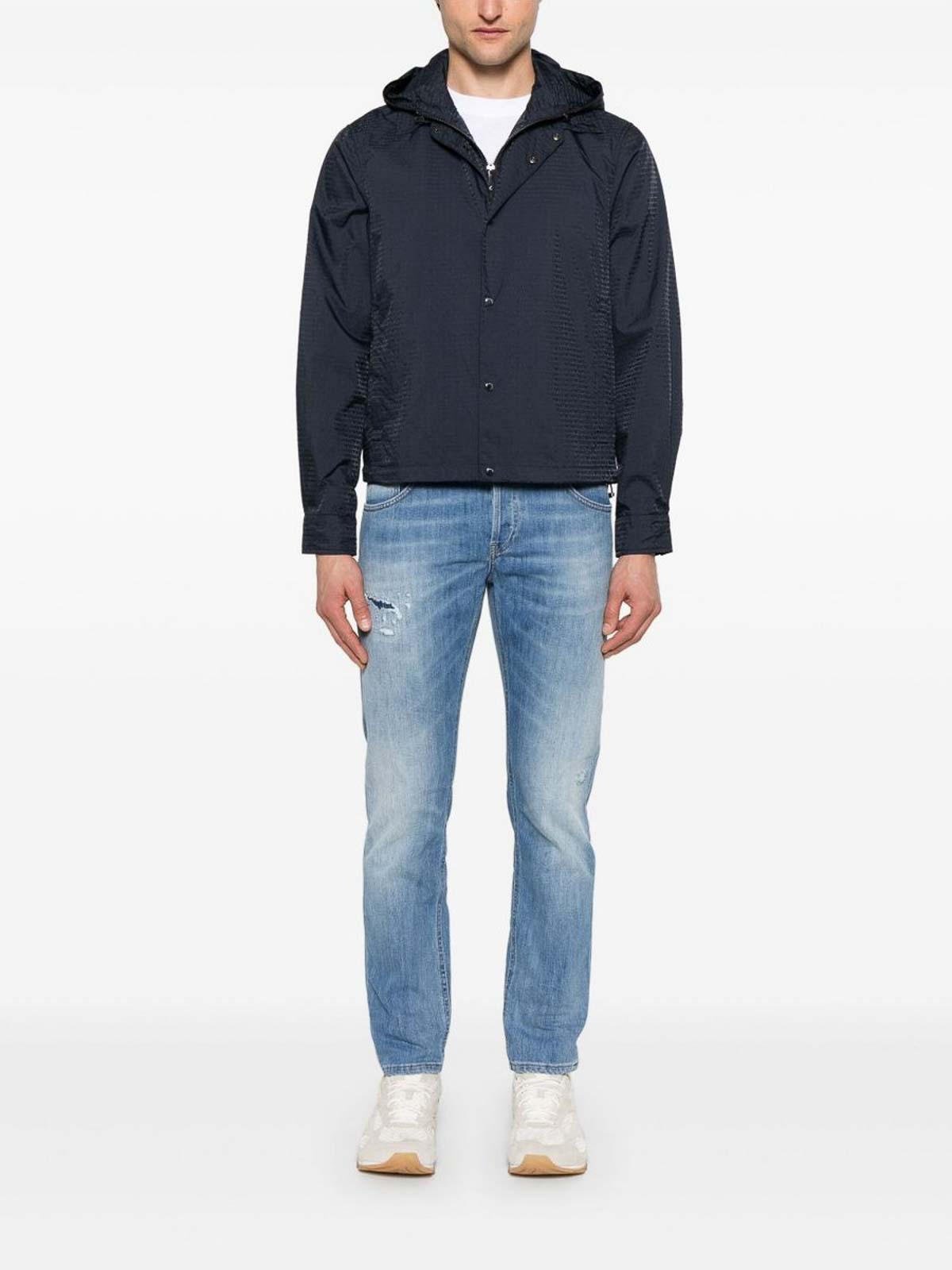 Emporio Armani Men's Blouson With Internal Nylon Bib Jacquard All-over Lettering In Blue