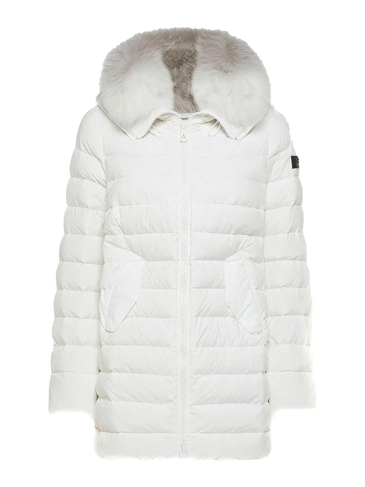 Peuterey Quilted Down Jacket With Faux Fur Hood In White