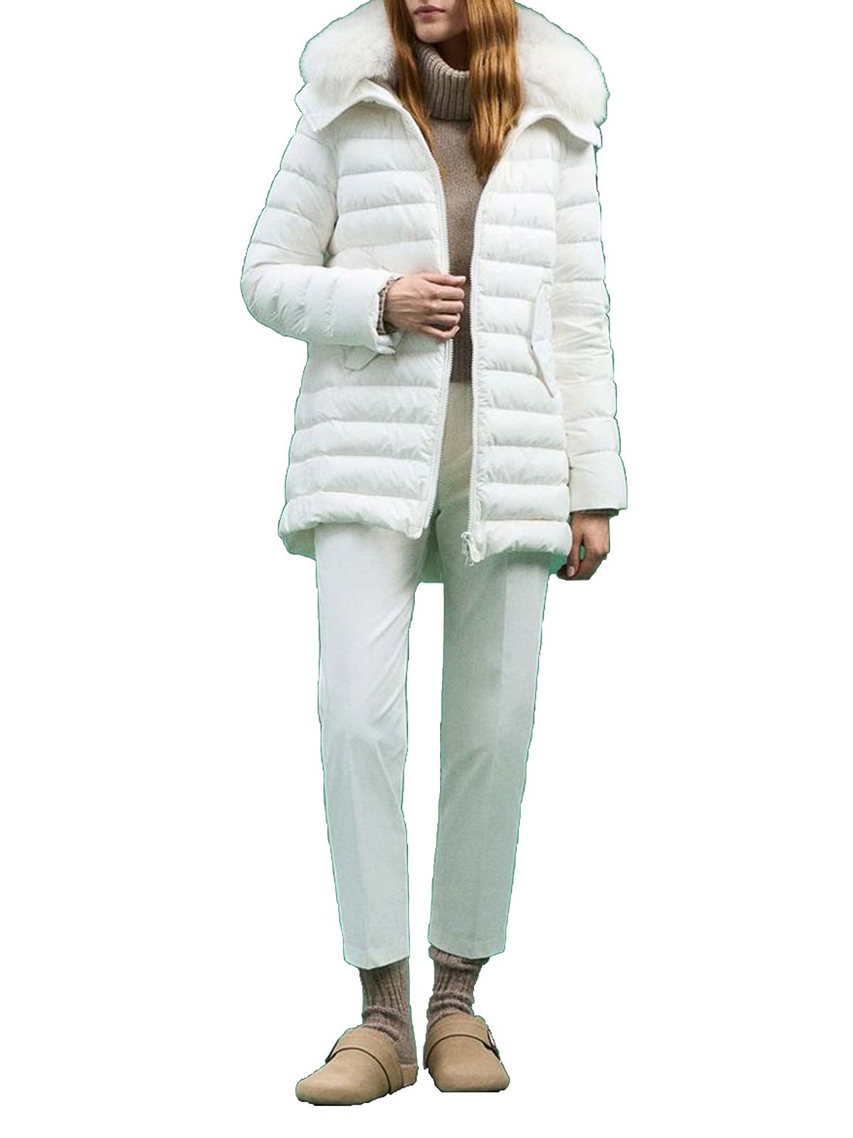 Peuterey Quilted Down Jacket With Faux Fur Hood In White