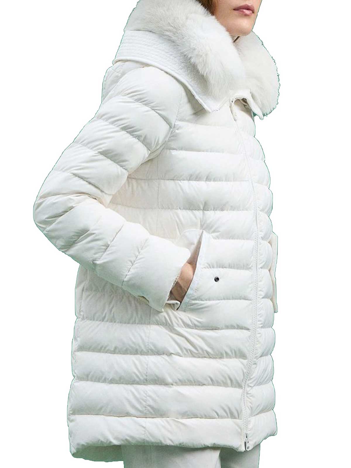 Peuterey Quilted Down Jacket With Faux Fur Hood In White
