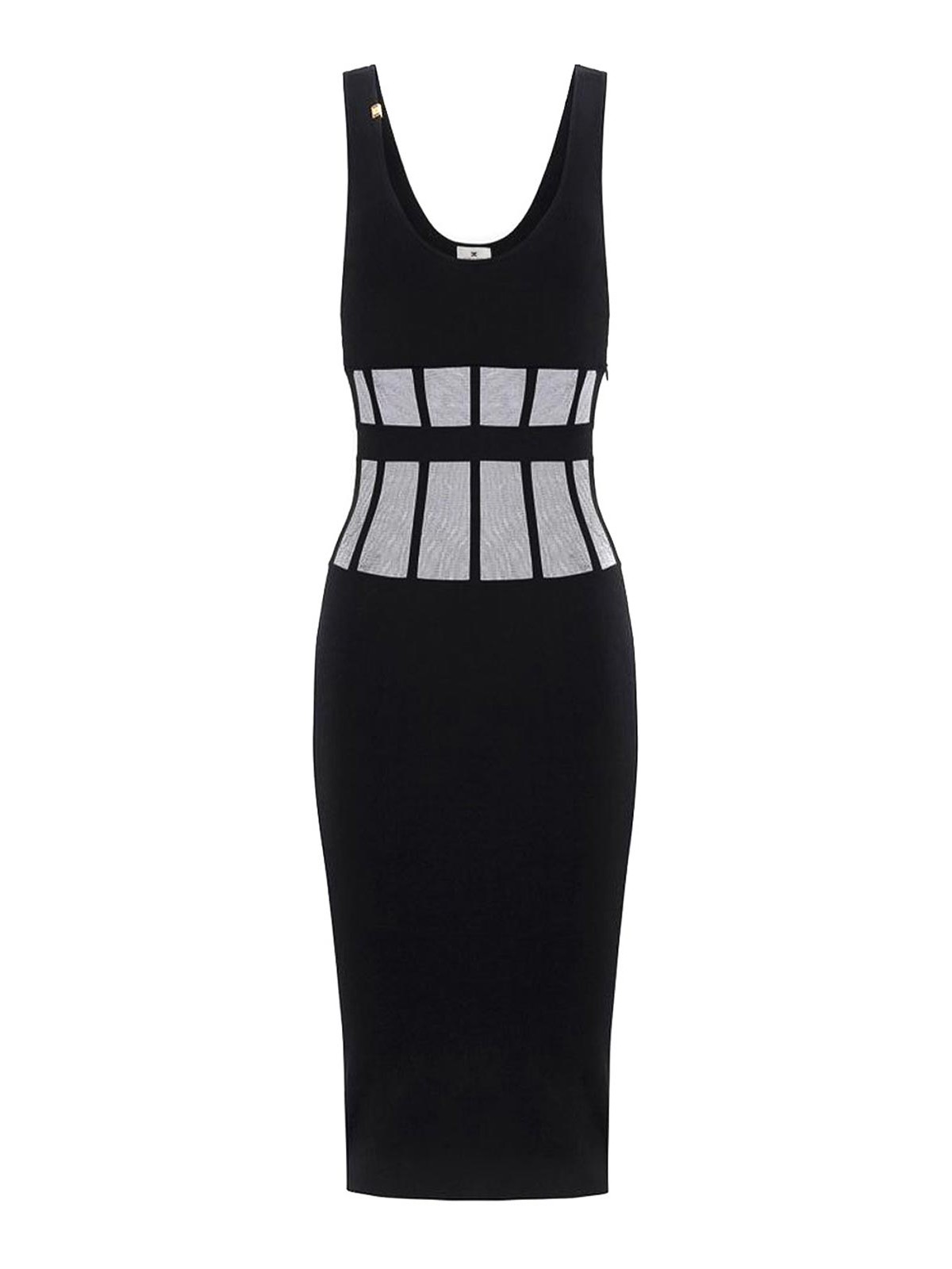 Elisabetta Franchi Sleeveless Midi Dress Sheer Paneling In Black