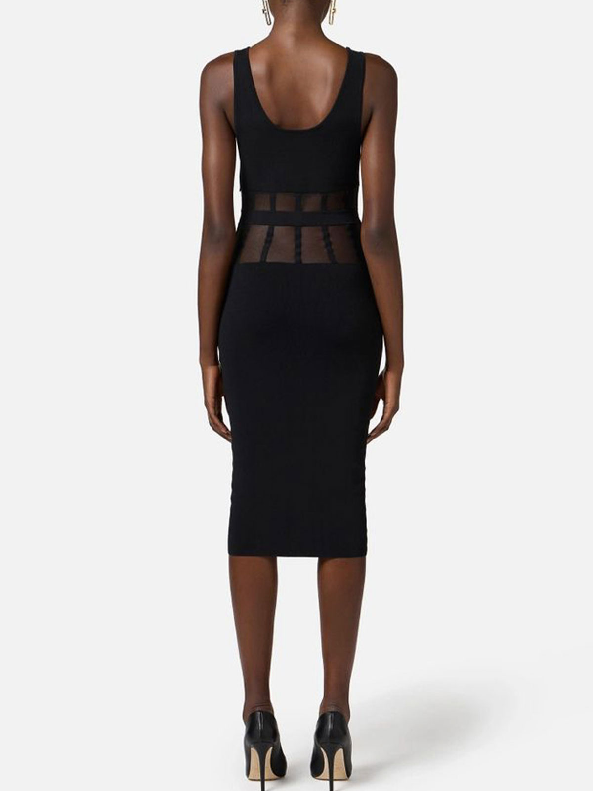 Elisabetta Franchi Sleeveless Midi Dress Sheer Paneling In Black