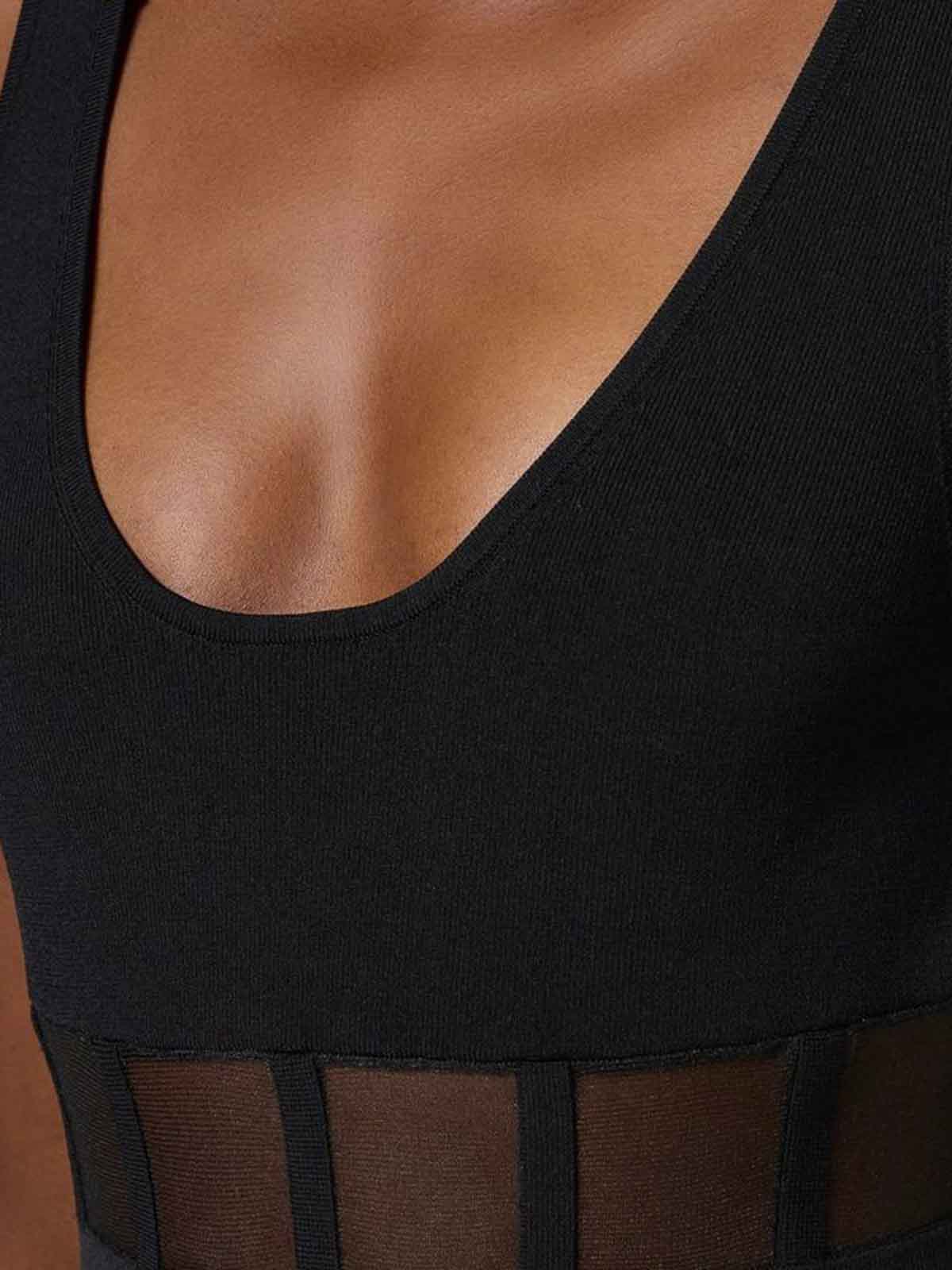 Elisabetta Franchi Sleeveless Midi Dress Sheer Paneling In Black