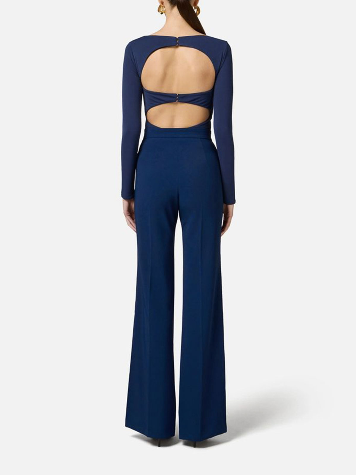 Elisabetta Franchi Bodysuit Cut-out Long Sleeve Stretch Top In Blue