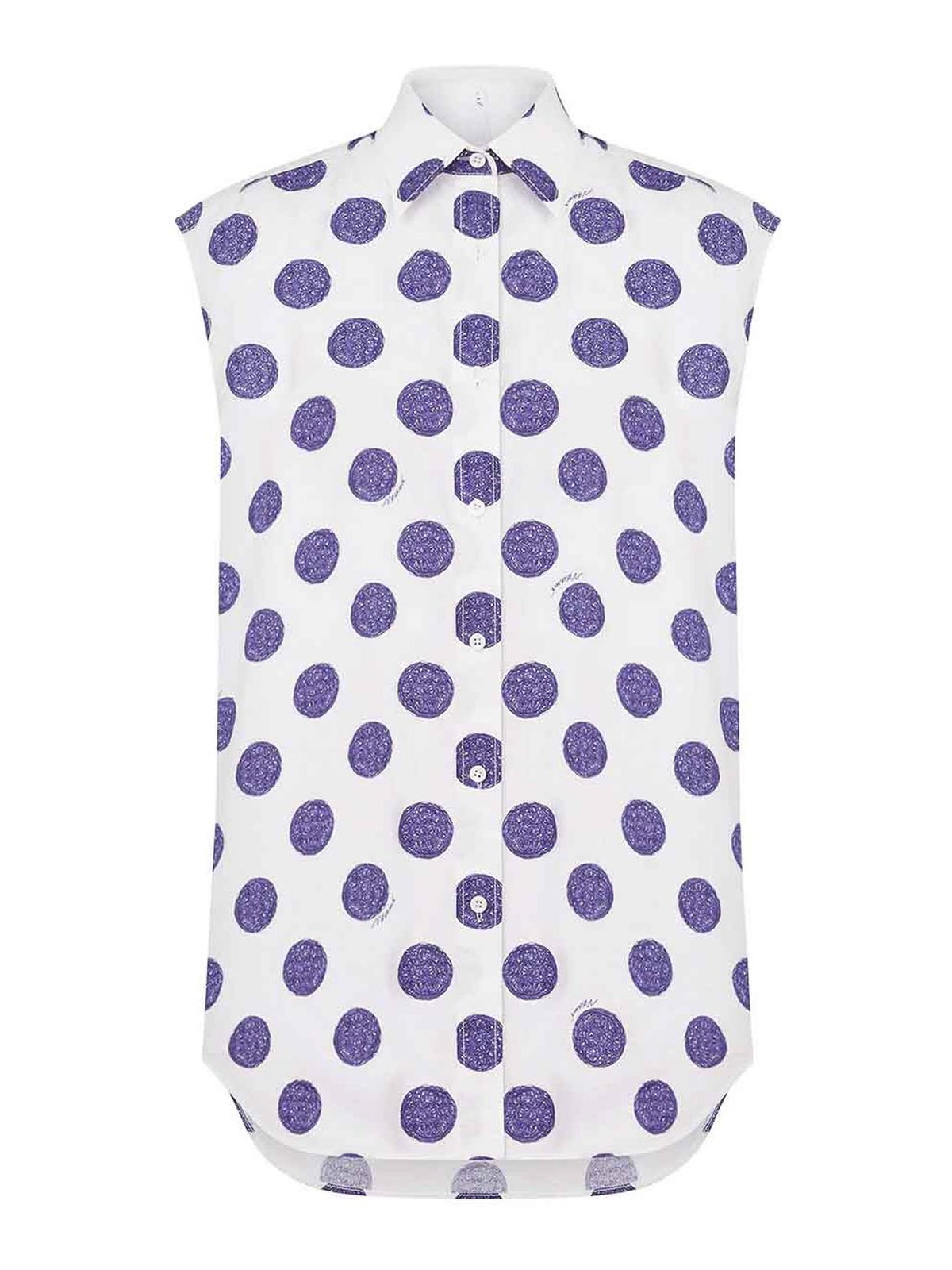 Moschino Sleeveless Cotton Poplin Shirt With Polka Dot Pattern In White
