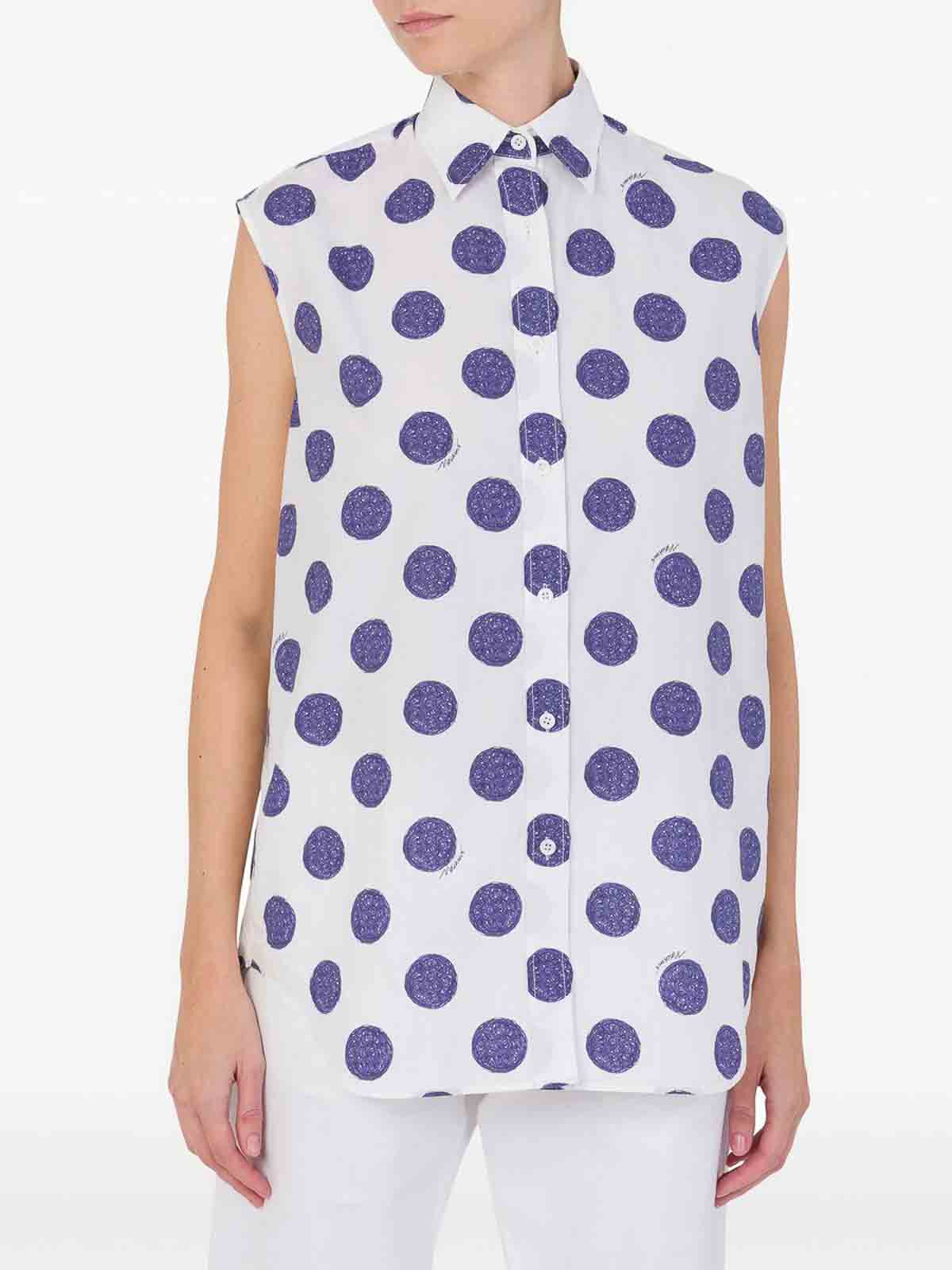 Moschino Sleeveless Cotton Poplin Shirt With Polka Dot Pattern In White