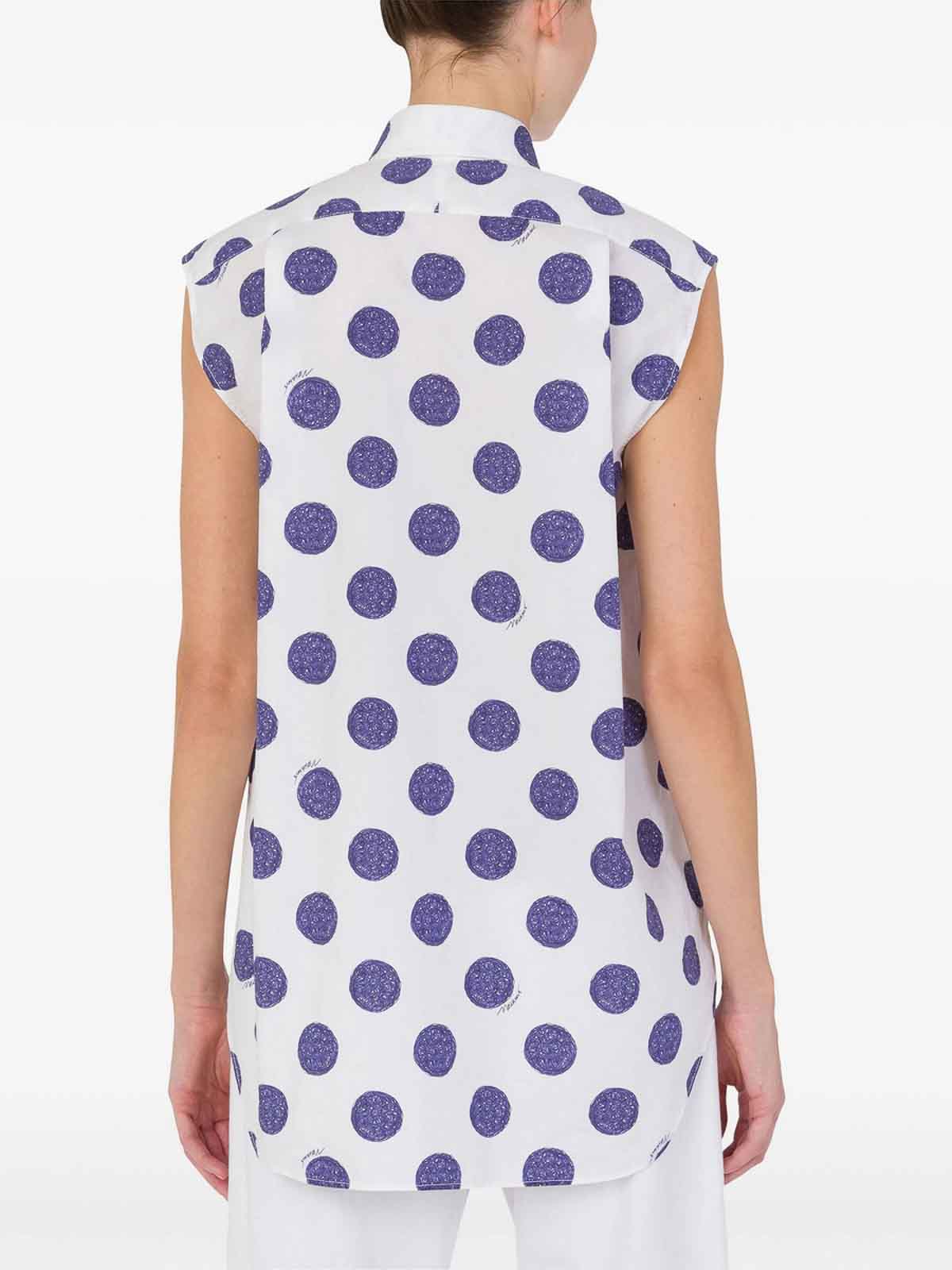 Moschino Sleeveless Cotton Poplin Shirt With Polka Dot Pattern In White