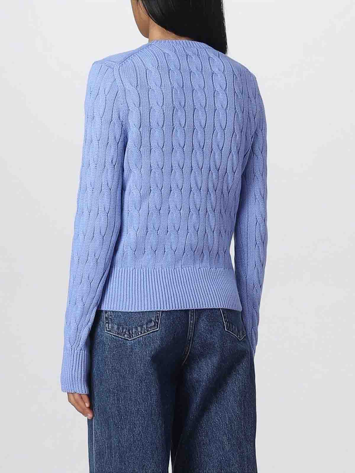 Polo Ralph Lauren Light Blue Cable-knit Cotton Crewneck Cardigan In Blue