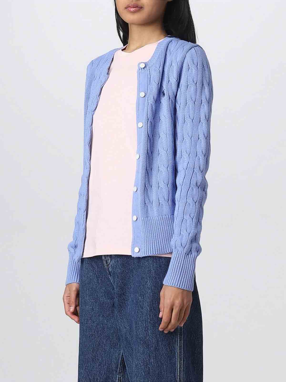 Polo Ralph Lauren Light Blue Cable-knit Cotton Crewneck Cardigan In Blue