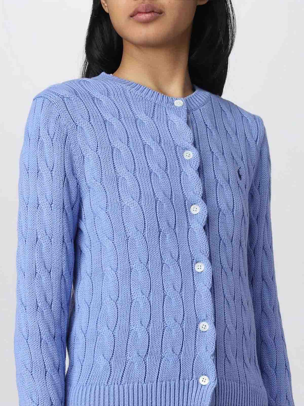 Polo Ralph Lauren Light Blue Cable-knit Cotton Crewneck Cardigan In Blue