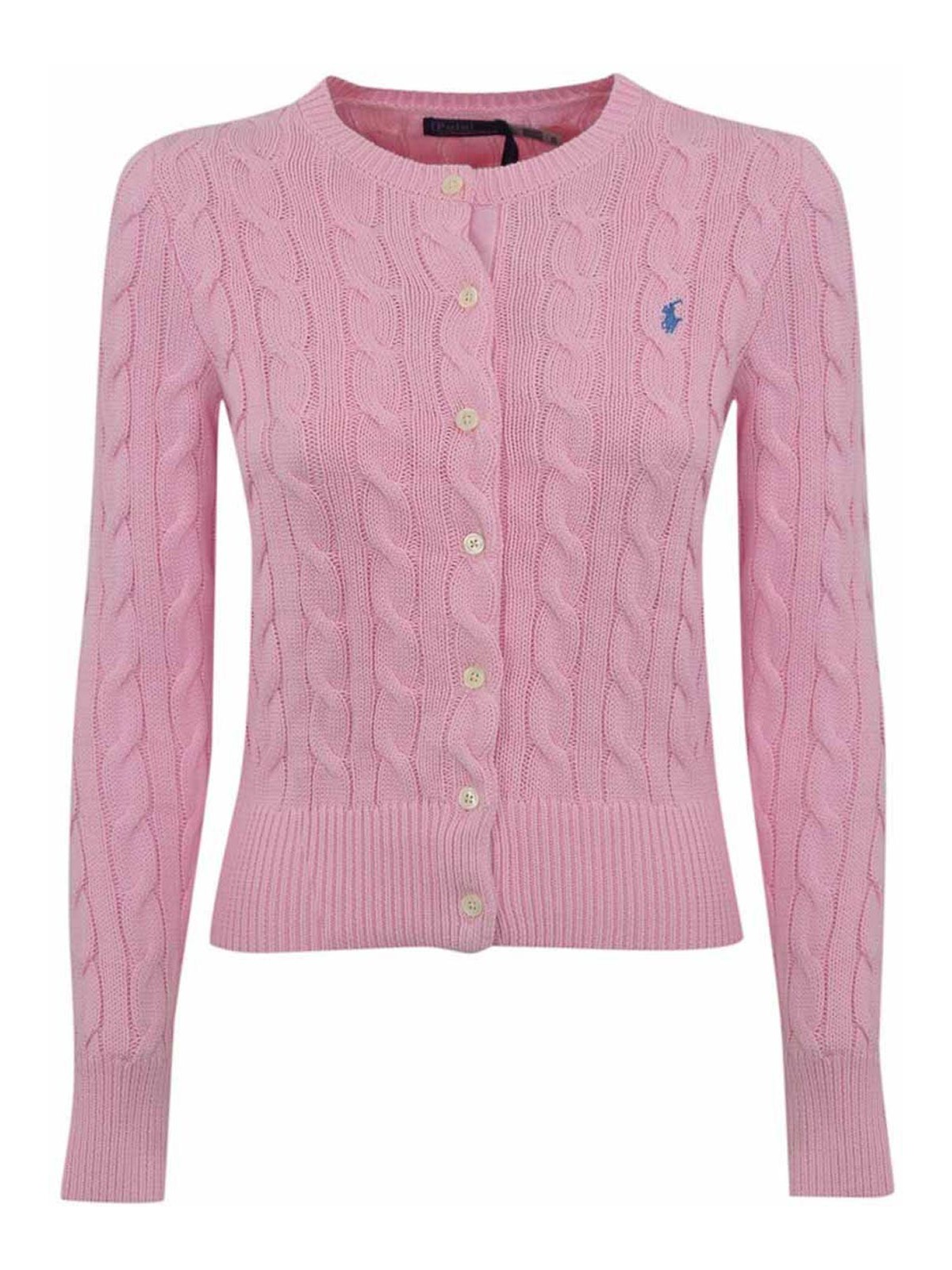 Polo Ralph Lauren Plaited Cardigan With Long Sleeves In Pink