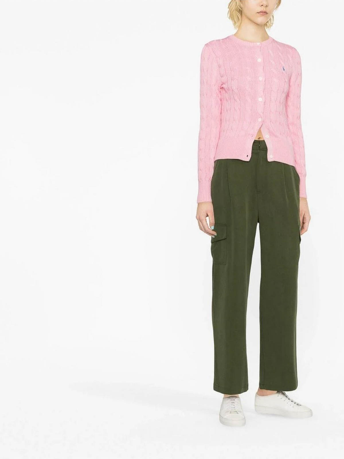 Polo Ralph Lauren Plaited Cardigan With Long Sleeves In Pink