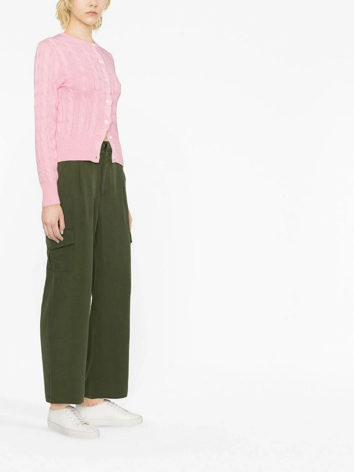 Polo Ralph Lauren Plaited Cardigan With Long Sleeves In Pink