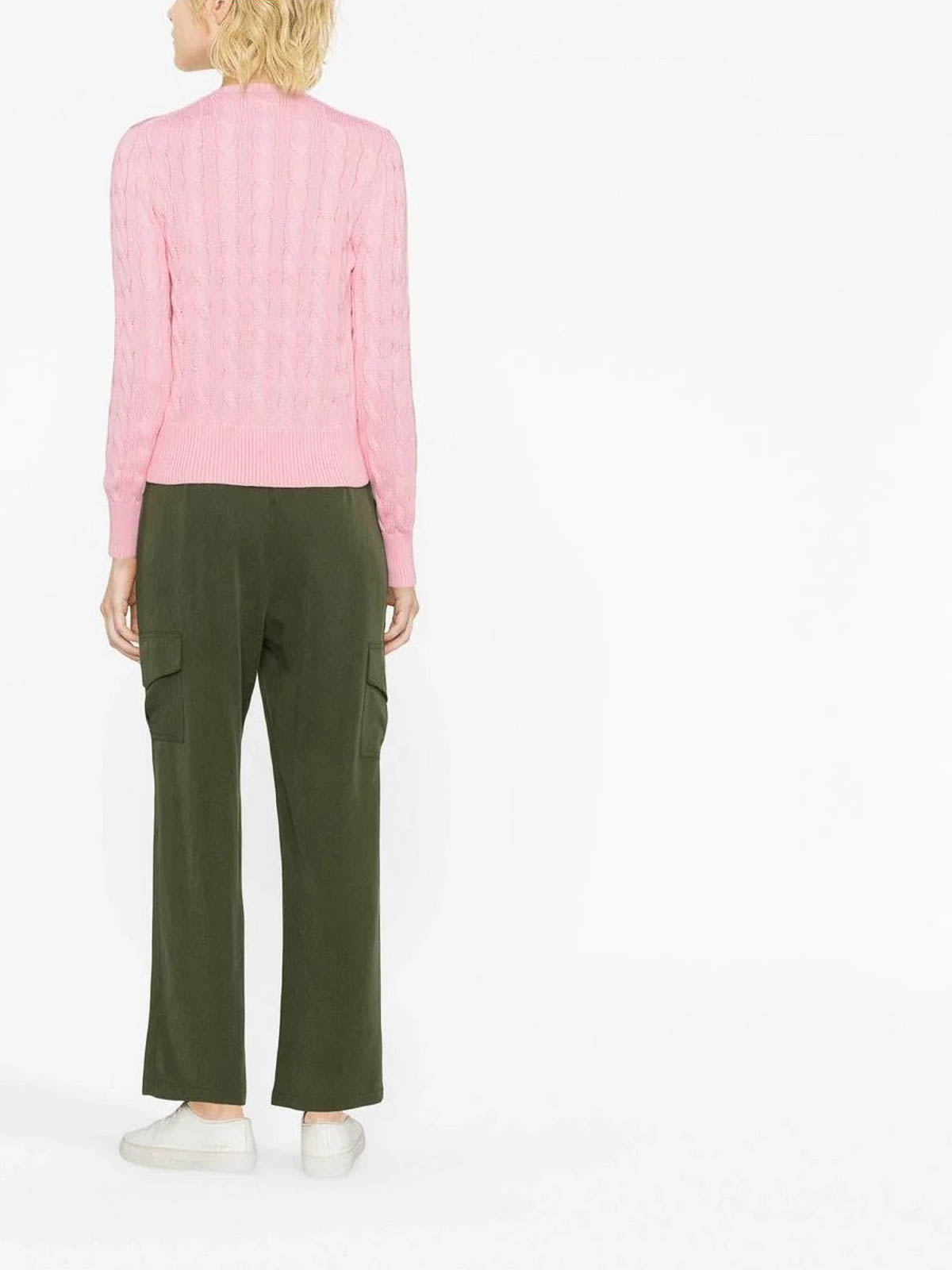 Polo Ralph Lauren Plaited Cardigan With Long Sleeves In Pink