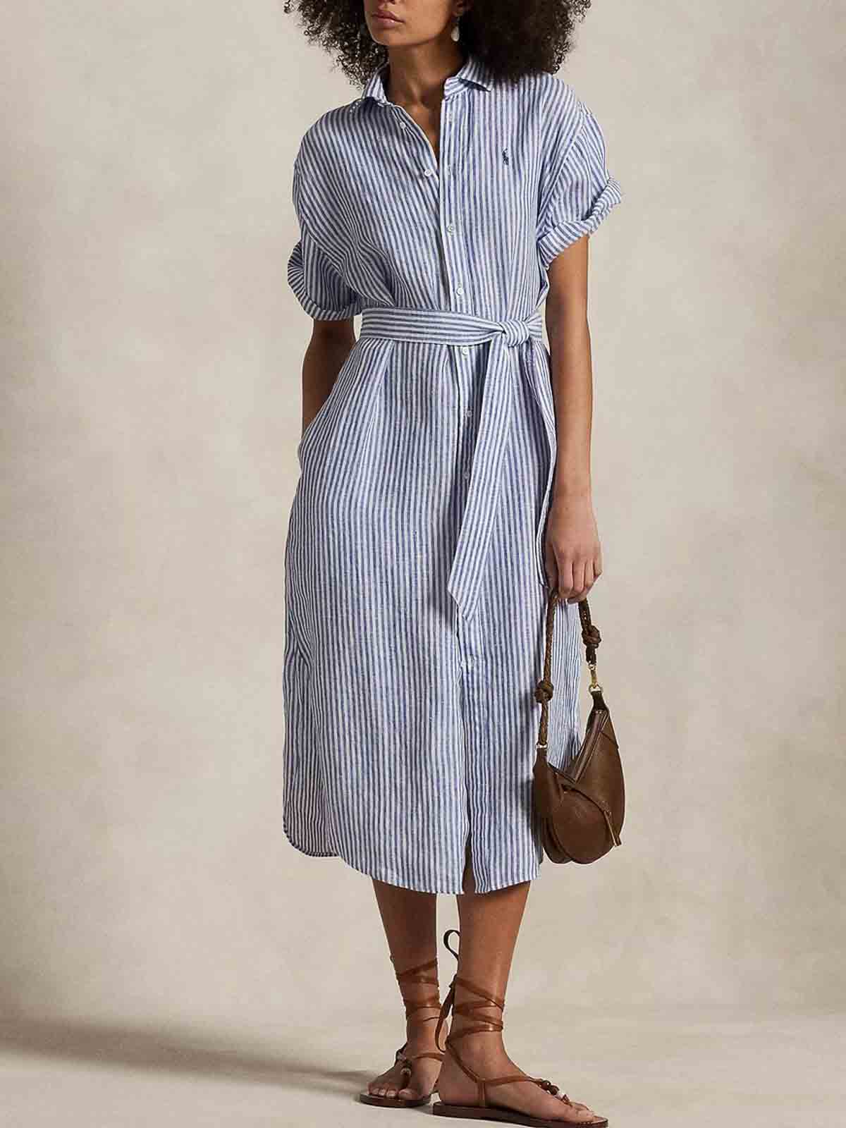 Polo Ralph Lauren Dress Waist Tie Striped Pattern In Blue