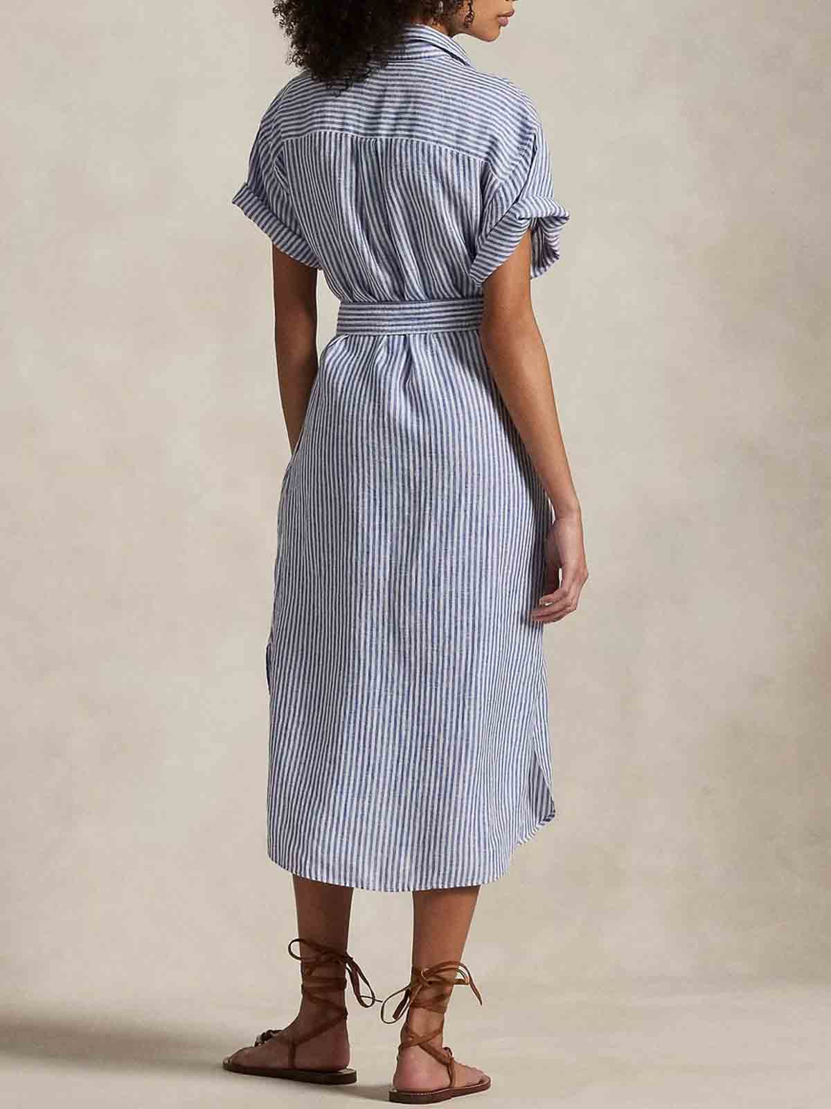 Polo Ralph Lauren Dress Waist Tie Striped Pattern In Blue