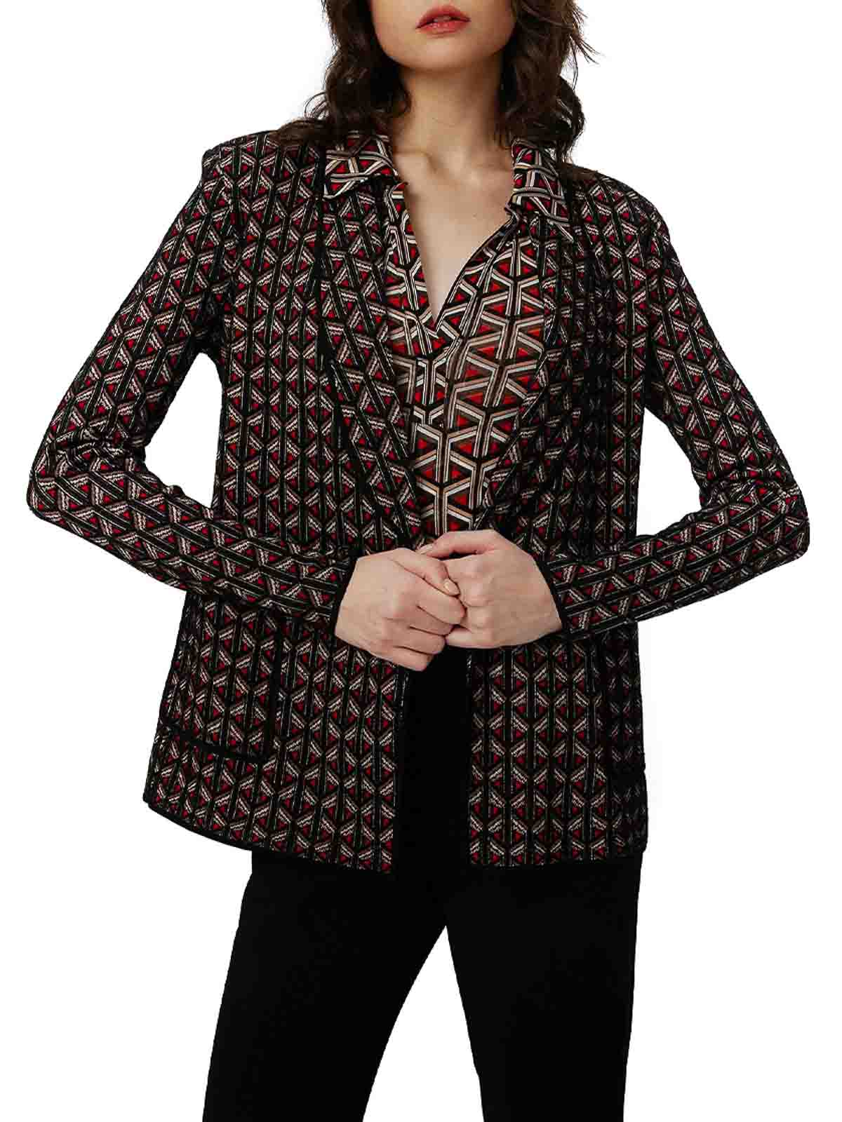 Diane Von Furstenberg Multicolor Geometric Pattern Blazer In Black