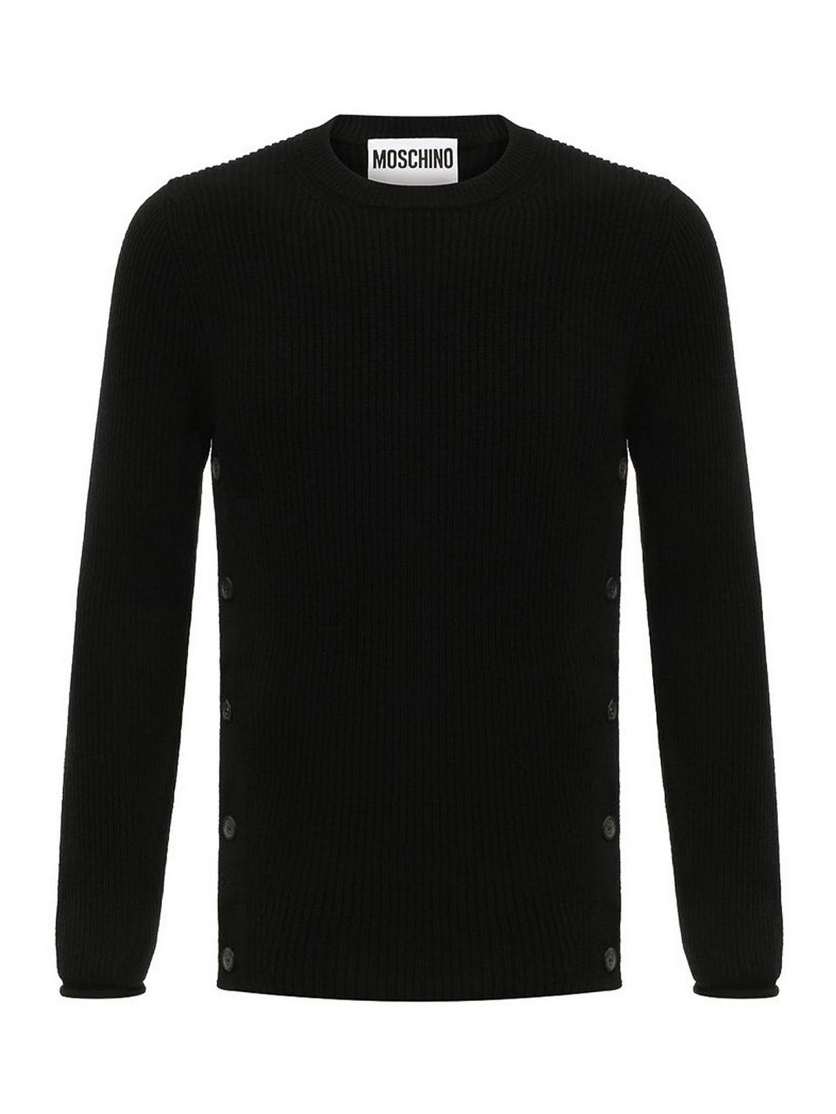 Moschino Ribbed Black Wool Knitwear With Decorative Button Accents In Black